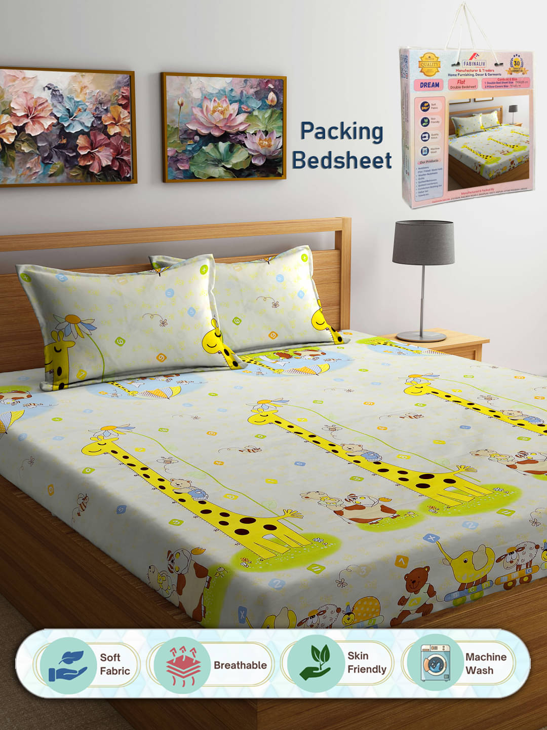 FABINALIV Poly Cotton 1 Double Bedsheet with 2 Pillow Covers ( Multicolor ) FABINALIV Poly Cotton 1 Double Bedsheet with 2 Pillow Covers ( Multicolor )