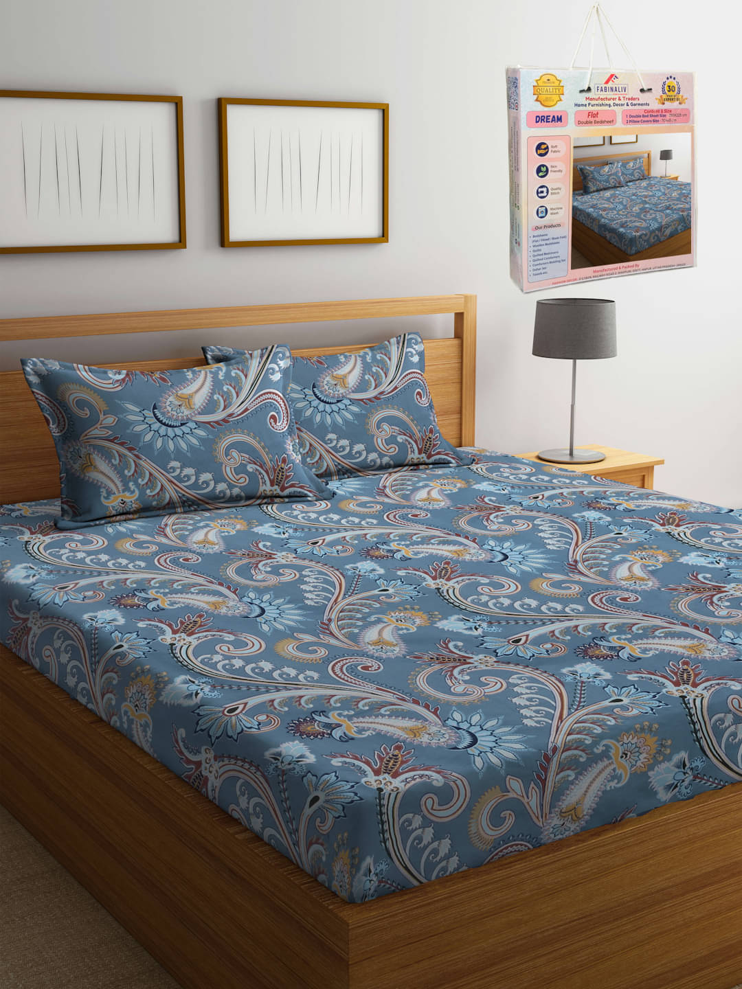 FABINALIV Poly Cotton 1 Double Bedsheet with 2 Pillow Covers ( Blue ) FABINALIV Poly Cotton 1 Double Bedsheet with 2 Pillow Covers ( Blue )