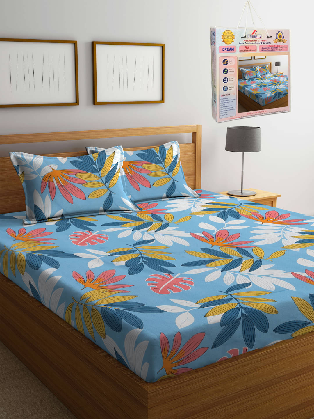 FABINALIV Poly Cotton 1 Double Bedsheet with 2 Pillow Covers ( Sky Blue ) FABINALIV Poly Cotton 1 Double Bedsheet with 2 Pillow Covers ( Sky Blue )