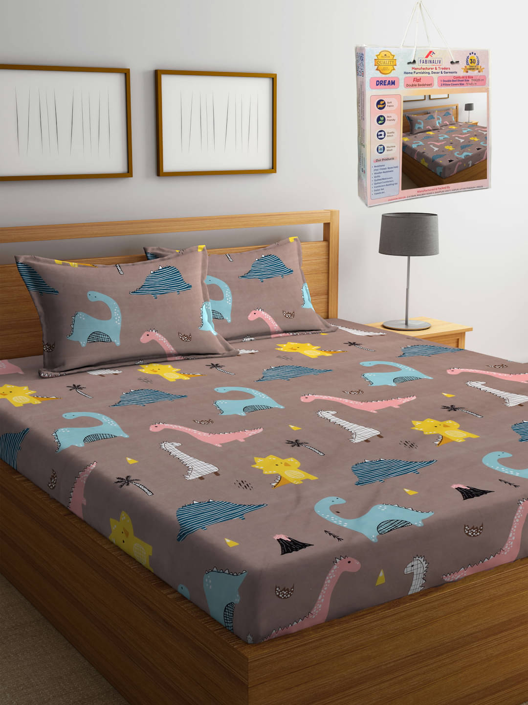    			FABINALIV Poly Cotton 1 Double Bedsheet with 2 Pillow Covers ( Brown )