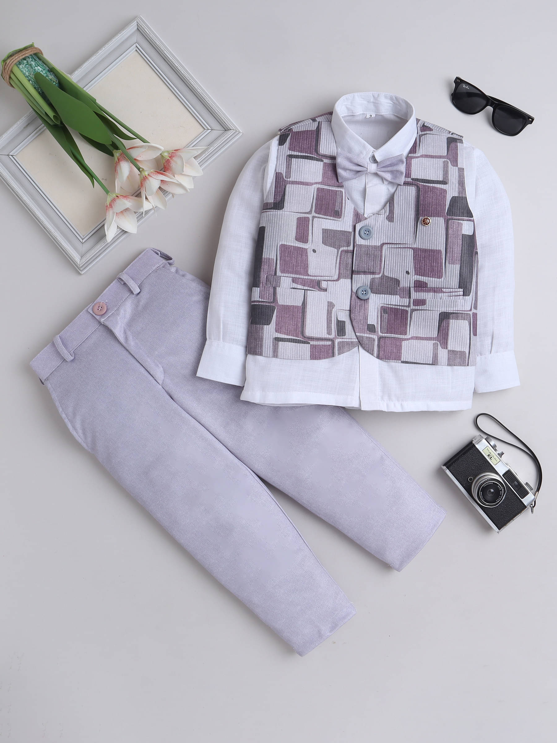     			Fourfolds Pack of 1 Boys Cotton Shirt & Pants Set ( Grey )