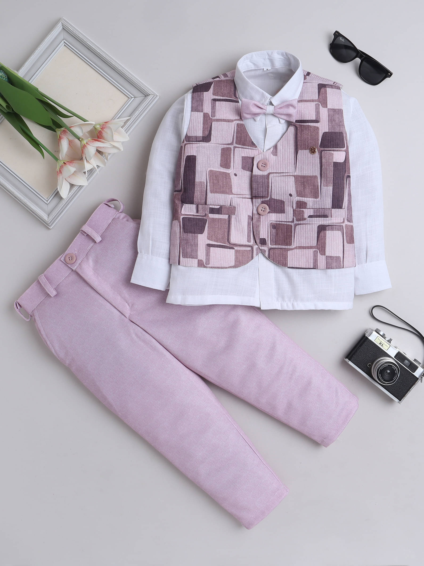     			Fourfolds Pack of 1 Boys Cotton Shirt & Pants Set ( Pink )