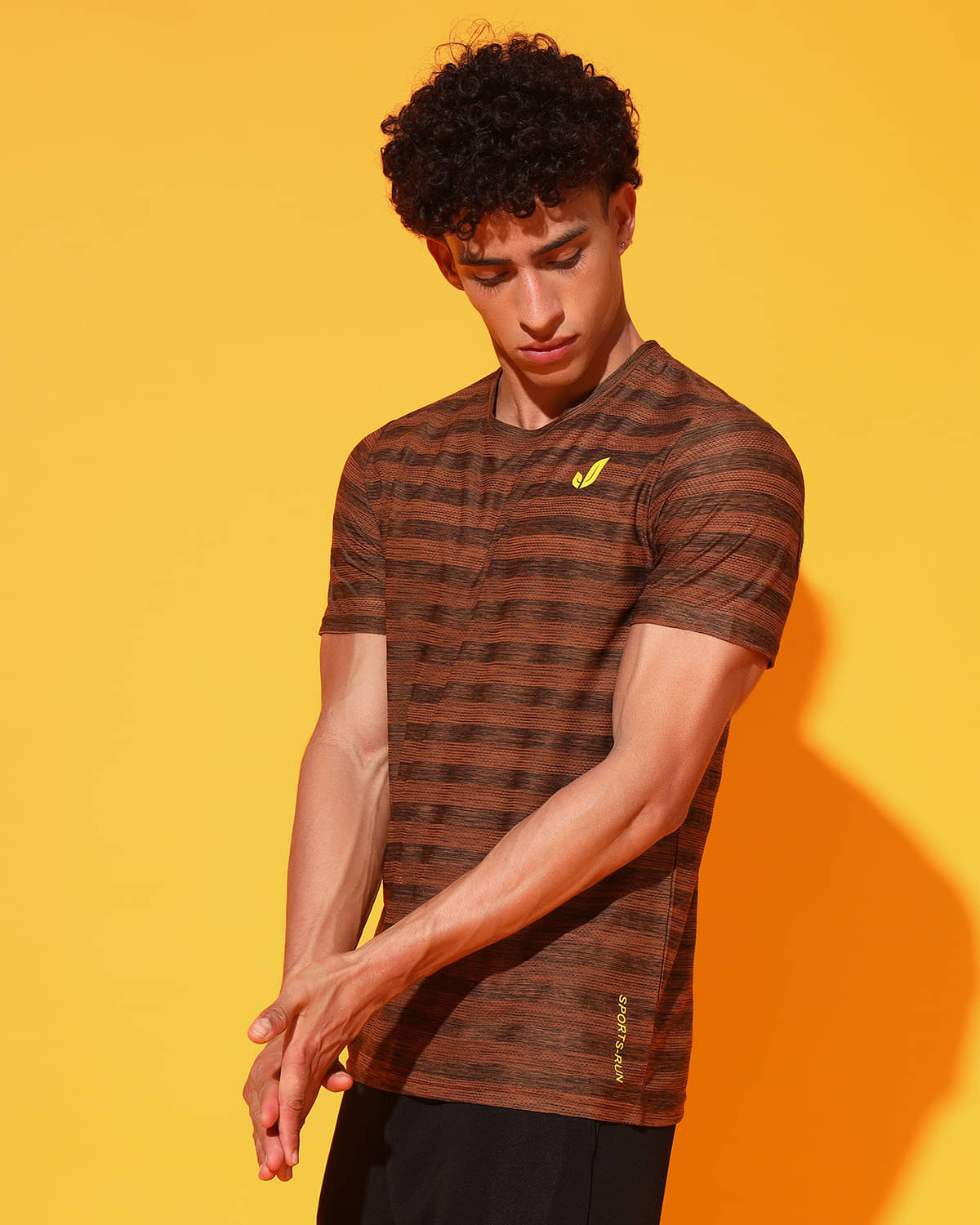     			Glito Polyester Regular Fit Striped Half Sleeves Men's Round T-Shirt - Brown ( Pack of 1 )