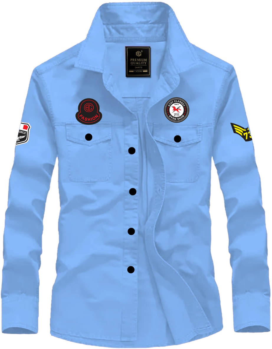     			Greenflair Cotton Blend Regular Fit Self Design Full Sleeves Men's Casual Shirt - Light Blue ( Pack of 1 )