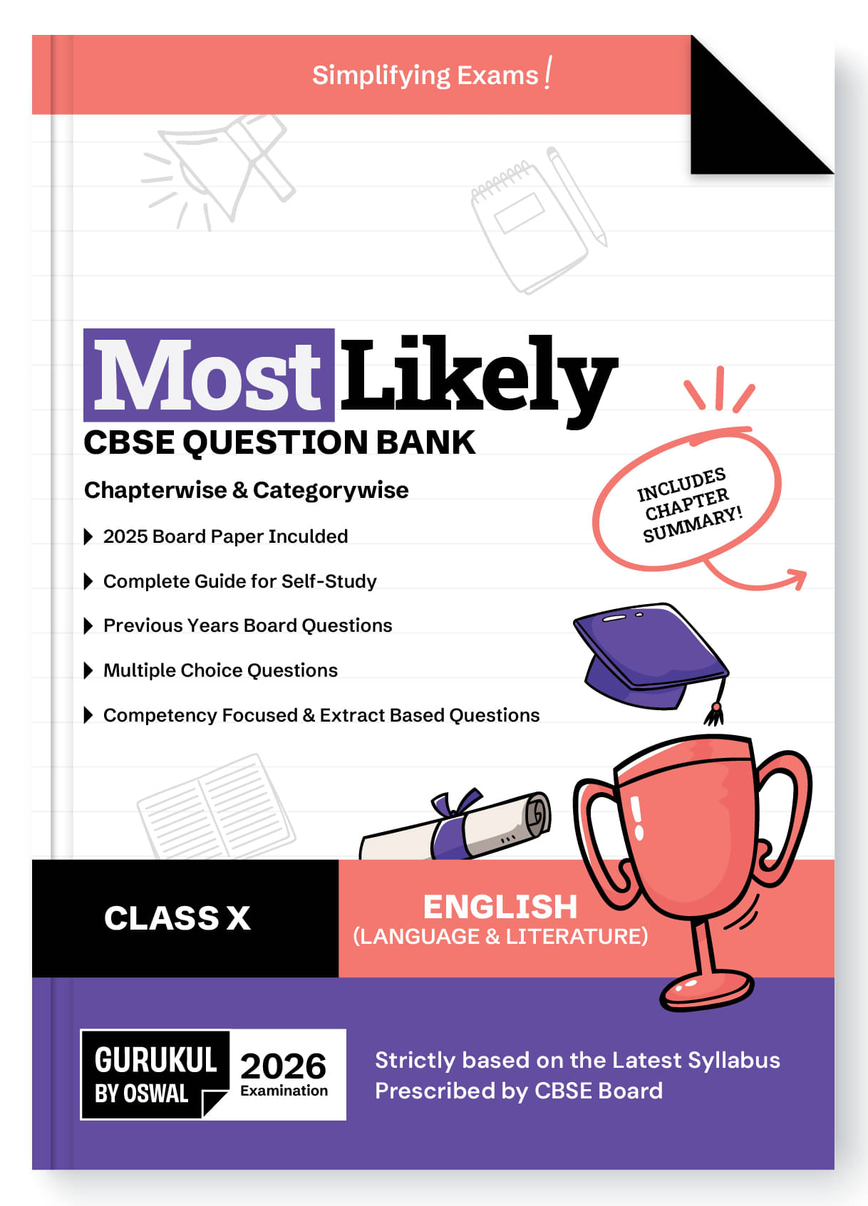     			Gurukul By Oswal English (Language & Literature) Most Likely CBSE Question Bank Class 10 Exam 2026 - Board Solved Paper 2025, Chapterwise & Categorywi