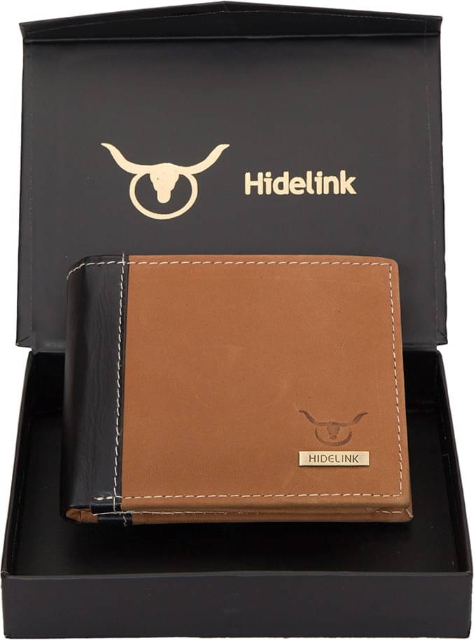     			Hidelink 100% Leather Colorblock Men's Regular Wallet With 6 Slots For Card ( Tan , Pack of 1 )