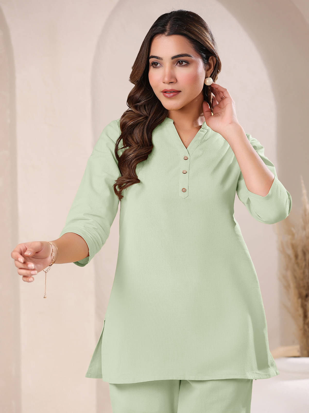     			Janasya Women's Cotton A-Line Top ( Green )