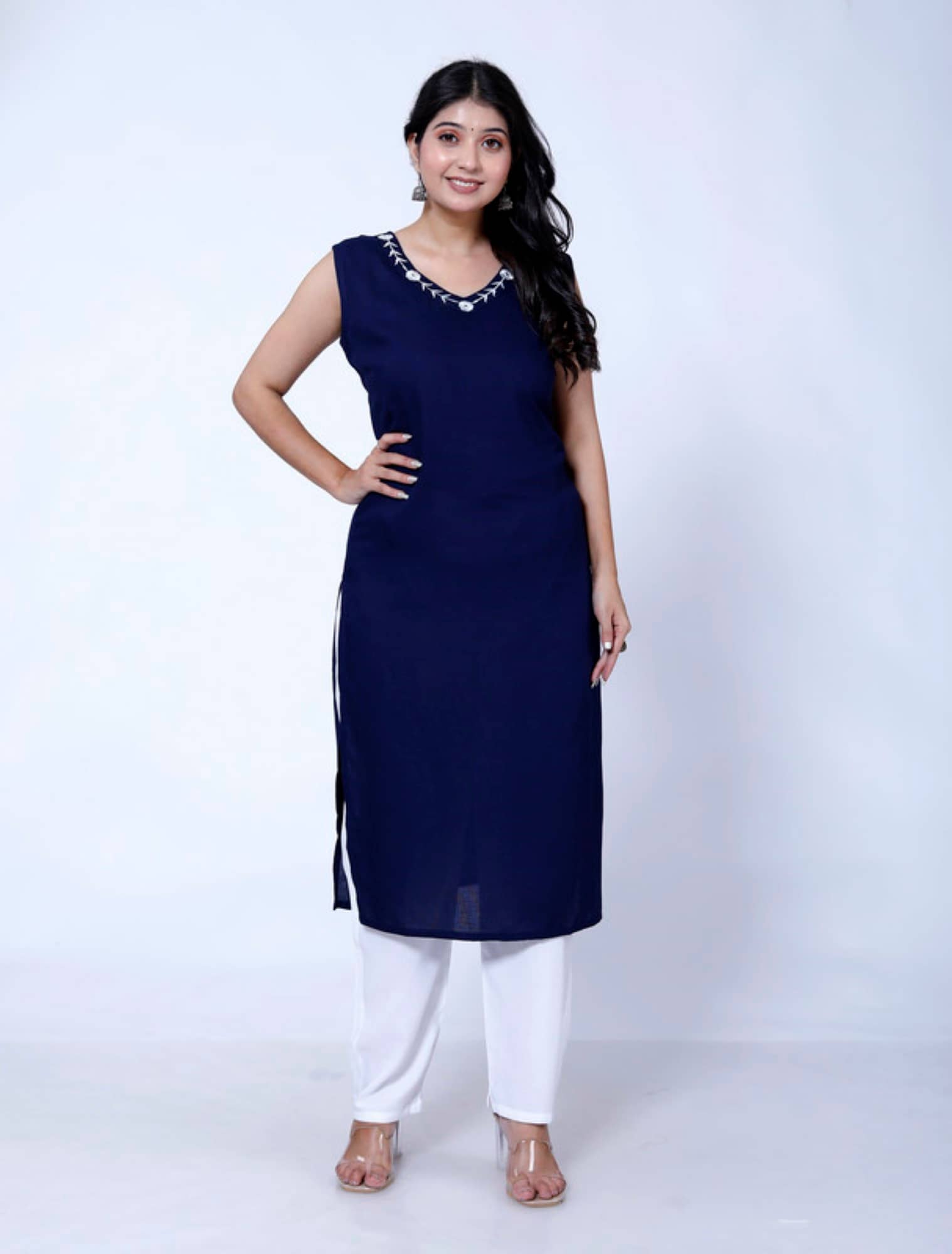 Kanchan Fabrics Pack of 1 Rayon Embroidered Straight Women's Kurti - ( Blue ) - Kurtis, Tunics | Buy online on ZillyBuy