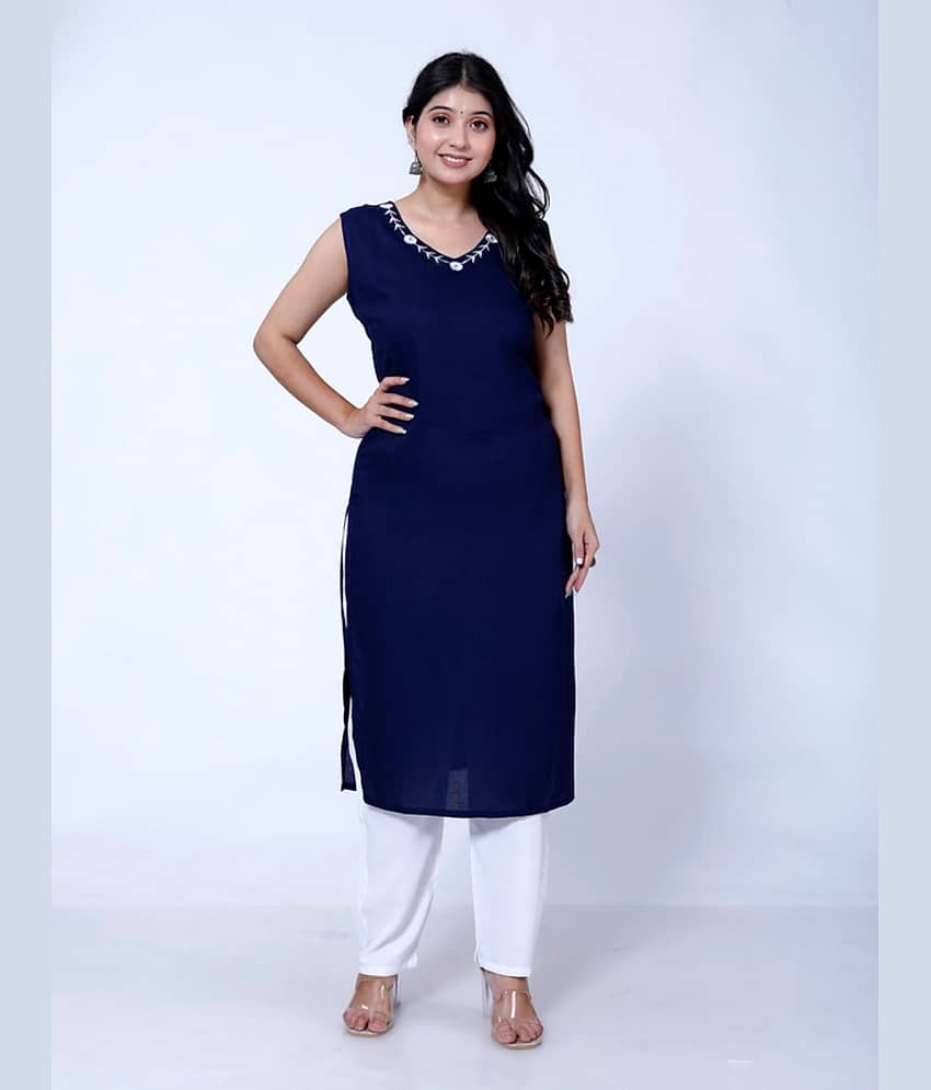 Kanchan Fabrics Pack of 1 Rayon Embroidered Straight Women's Kurti - ( Blue ) - Kurtis, Tunics | Buy online on ZillyBuy