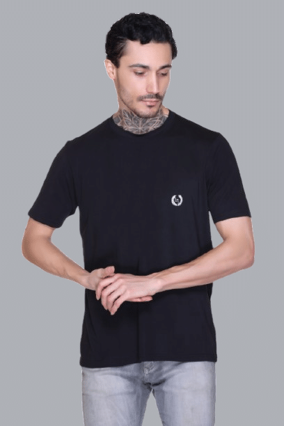 LEEBONEE Polyester Regular Fit Solid Half Sleeves Men's Round T-Shirt - Black ( Pack of 1 ) LEEBONEE Polyester Regular Fit Solid Half Sleeves Men's Round T-Shirt - Black ( Pack of 1 )