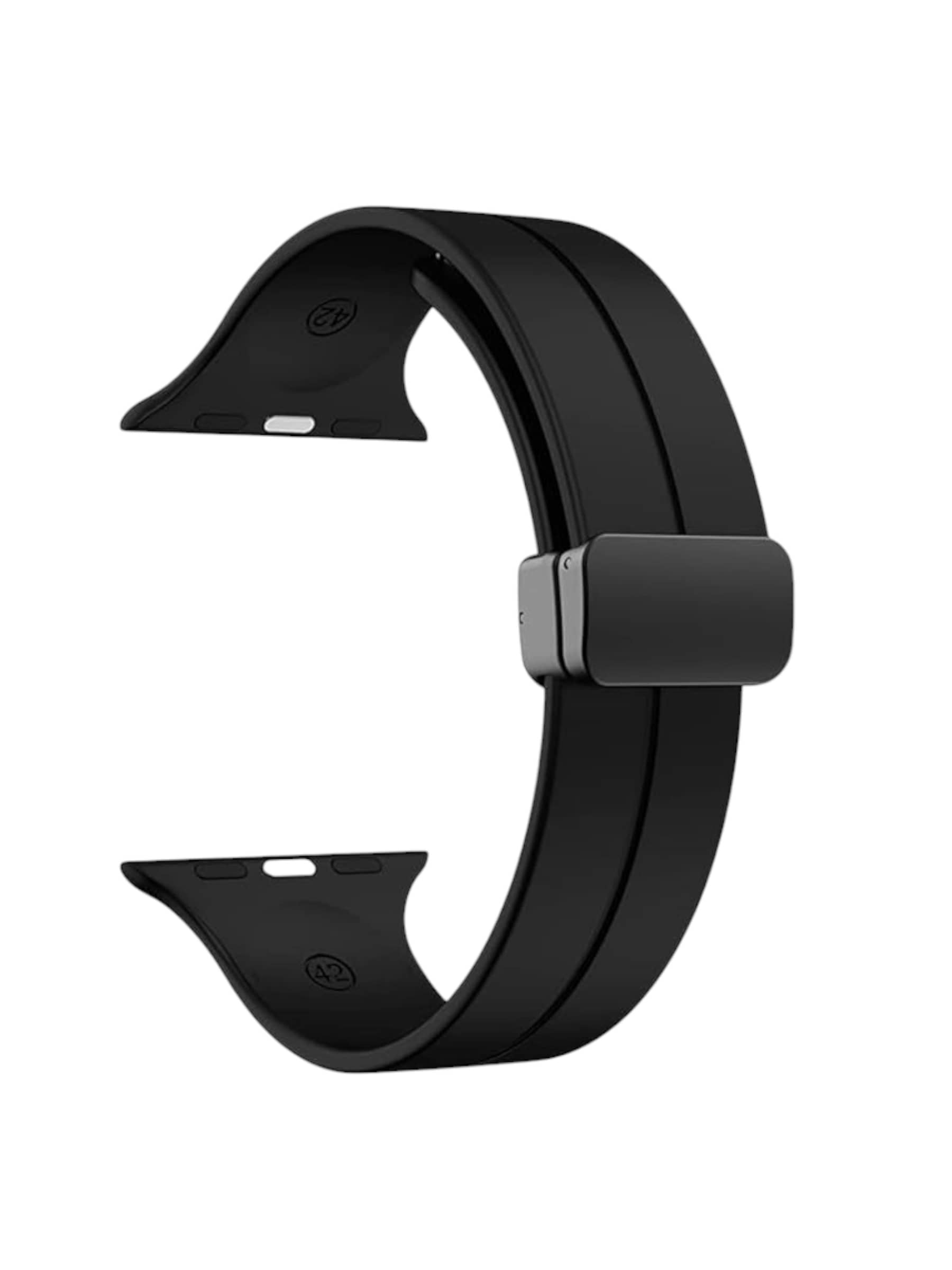 LORENZ Silicone Replacement i Watch Strap with Adjustable Magnetic Lock Feature Compatible with 42mm/44mm/45mm/49mm Watches (Black)