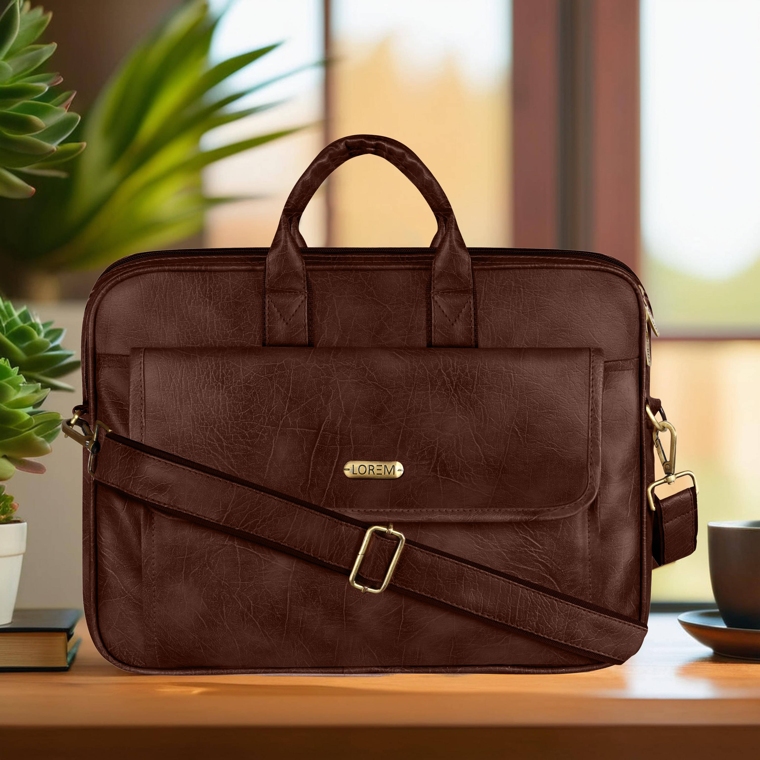     			Lorem Brown Faux Leather Office Bag