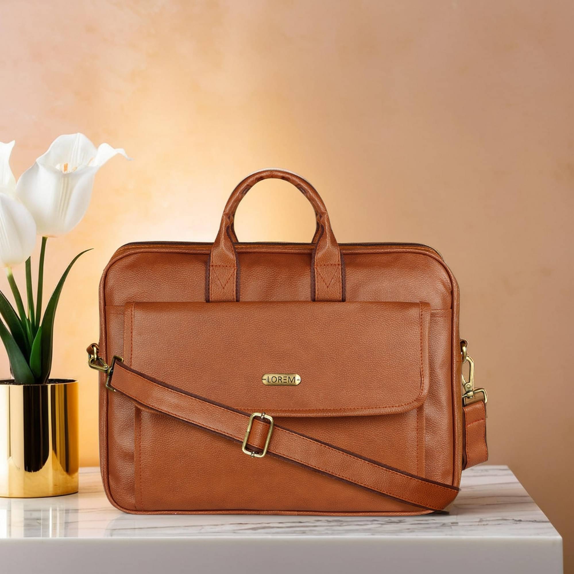     			Lorem Tan Faux Leather Office Bag