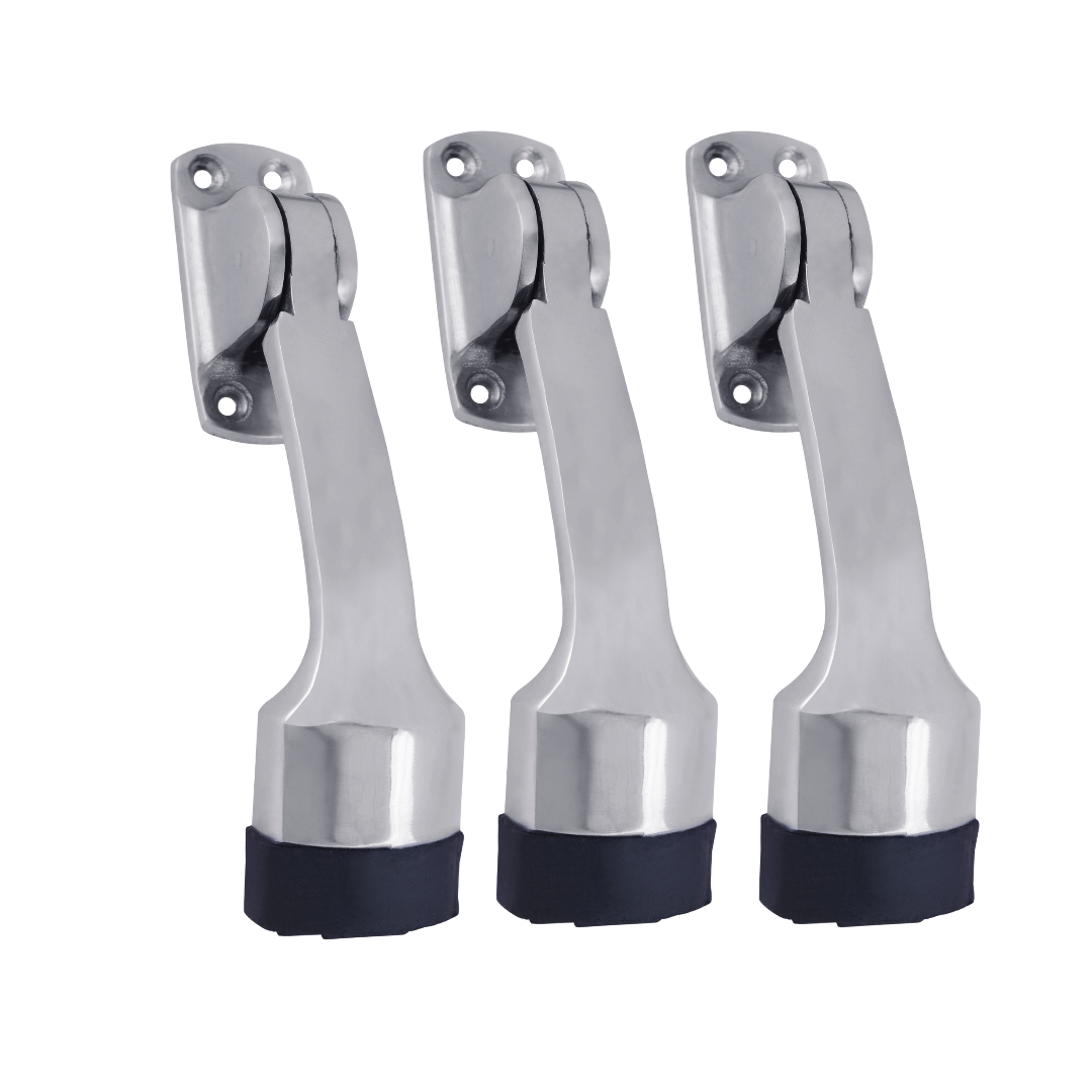     			Malaikah Royal Chrome Plating Heavy Duty Gate Stopper for The Door with Rubber Grip 5-Inch Long Door Stopper for Wooden Door Pack Of 3 Door Mounted