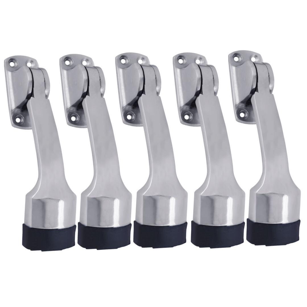 Malaikah Royal Chrome Plating Heavy Duty Gate Stopper for The Door with Rubber Grip 5-Inch Long Door Stopper for Wooden Door Pack Of 5 Door Mounted     			Malaikah Royal Chrome Plating Heavy Duty Gate Stopper for The Door with Rubber Grip 5-Inch Long Door Stopper for Wooden Door Pack Of 5 Door Mounted
