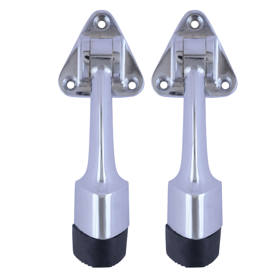 Malaikah Triangle Chrome Plating Heavy Duty Gate Stopper for The Door with Rubber Grip 5-Inch Long Door Stopper for Wooden Door Pack Of 2 Door Mounted Malaikah Triangle Chrome Plating Heavy Duty Gate Stopper for The Door with Rubber Grip 5-Inch Long Door Stopper for Wooden Door Pack Of 2 Door Mounted