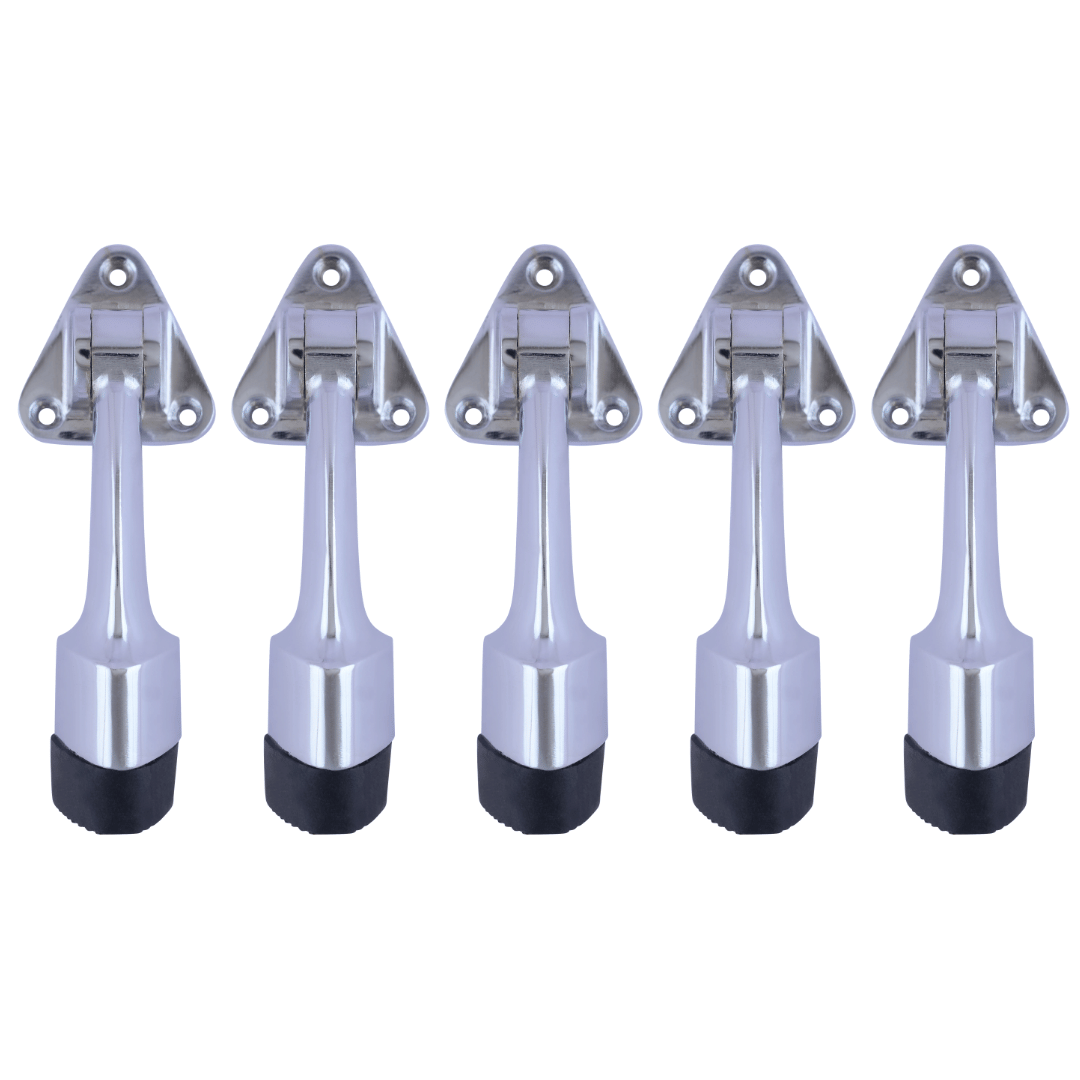 Malaikah Triangle Chrome Plating Heavy Duty Gate Stopper for The Door with Rubber Grip 5-Inch Long Door Stopper for Wooden Door Pack Of 5 Door Mounted Malaikah Triangle Chrome Plating Heavy Duty Gate Stopper for The Door with Rubber Grip 5-Inch Long Door Stopper for Wooden Door Pack Of 5 Door Mounted