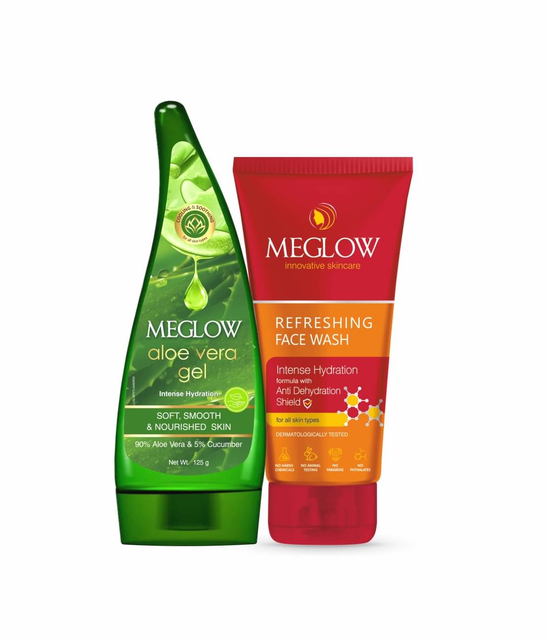 Meglow Daily Skincare Combo - Facewash 70g & Aloevera Gel 125g for Fresh & Hydrated Skin Meglow Daily Skincare Combo - Facewash 70g & Aloevera Gel 125g for Fresh & Hydrated Skin
