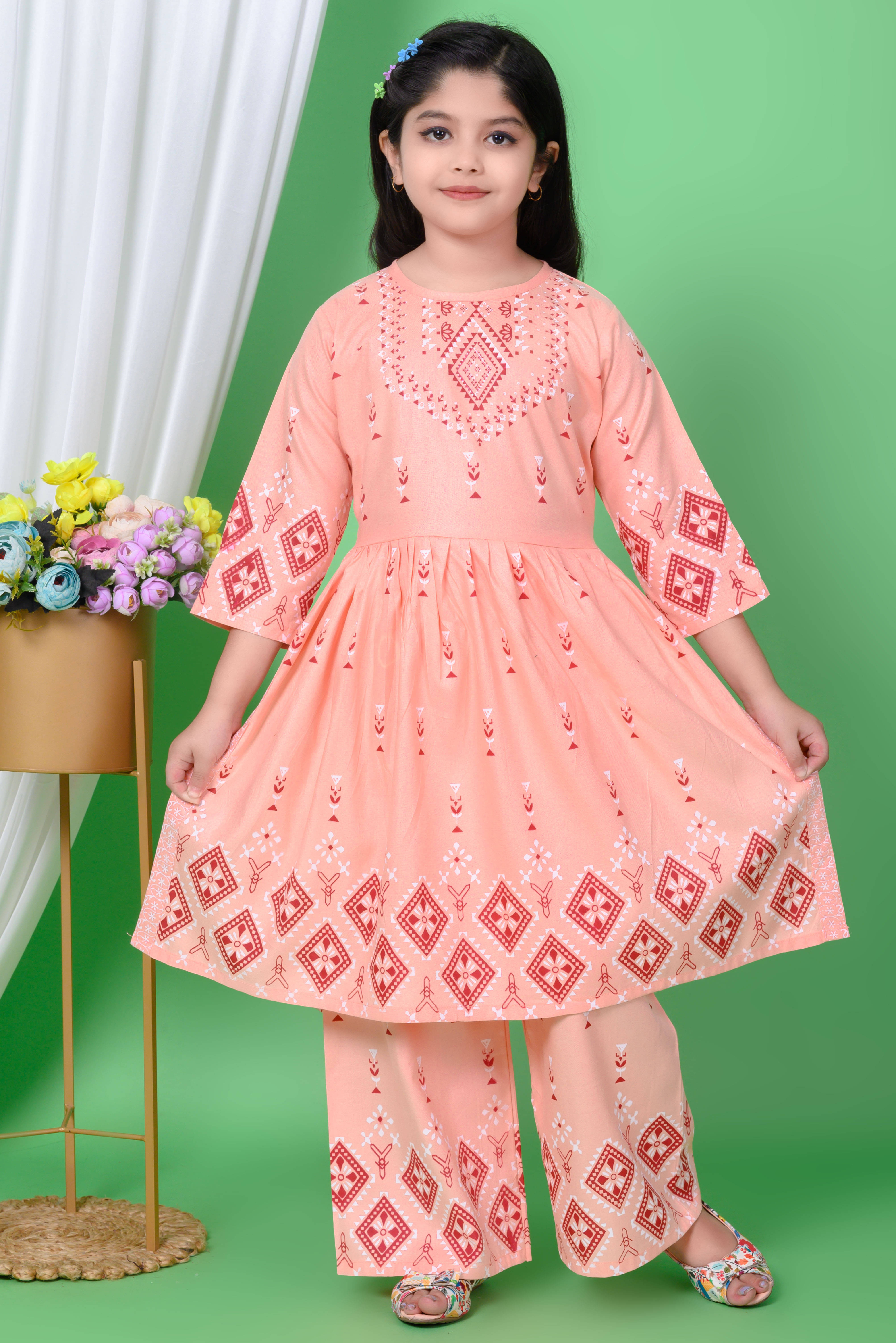     			NTD FASHION Baby Girls Cotton Blend Kurti with Pants ( Pack of 1 , Orange )