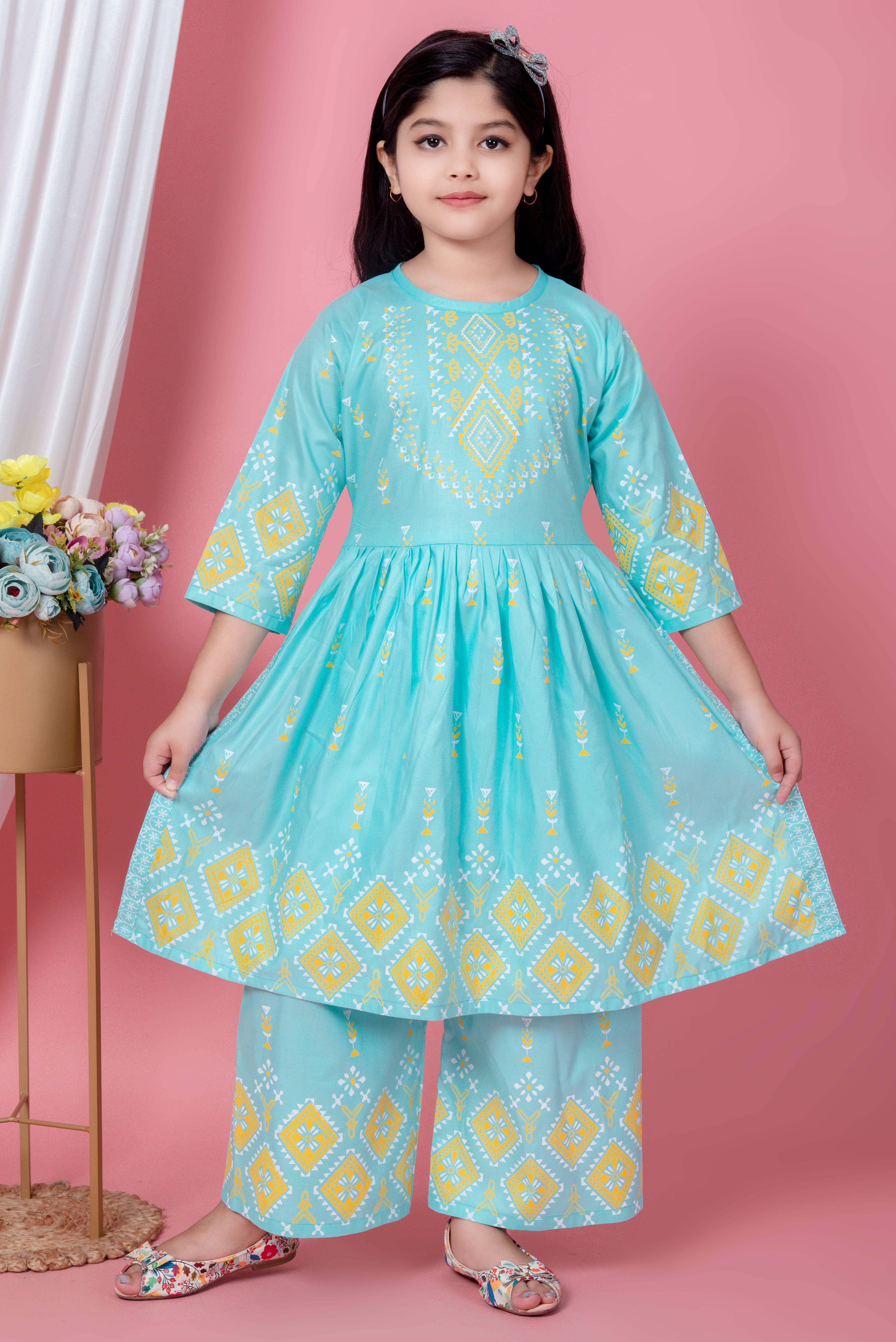     			NTD FASHION Girls Cotton Blend Kurti with Pants ( Pack of 1 , Blue )