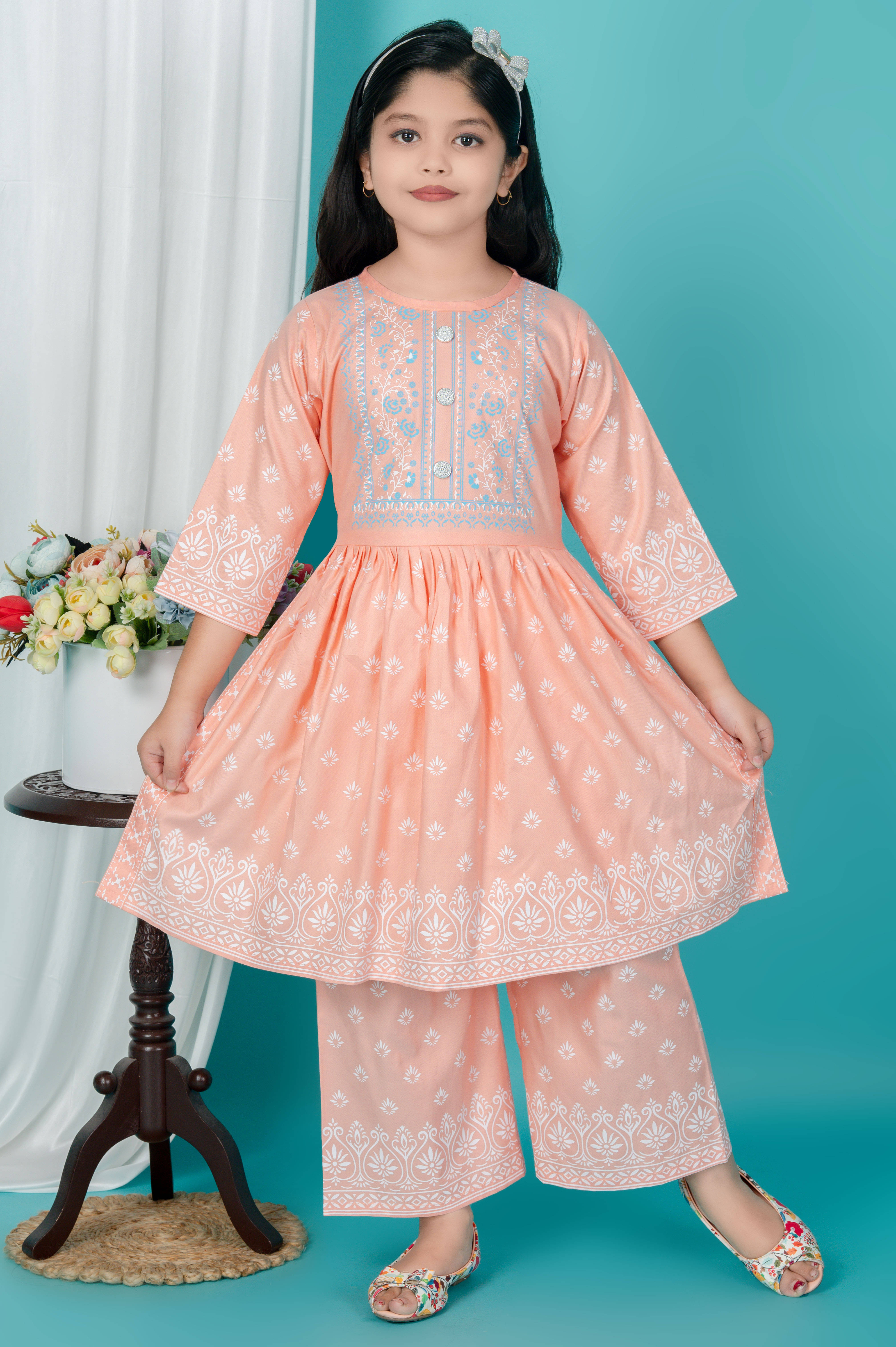     			NTD FASHION Girls Viscose Kurti with Pants ( Pack of 1 , Orange )