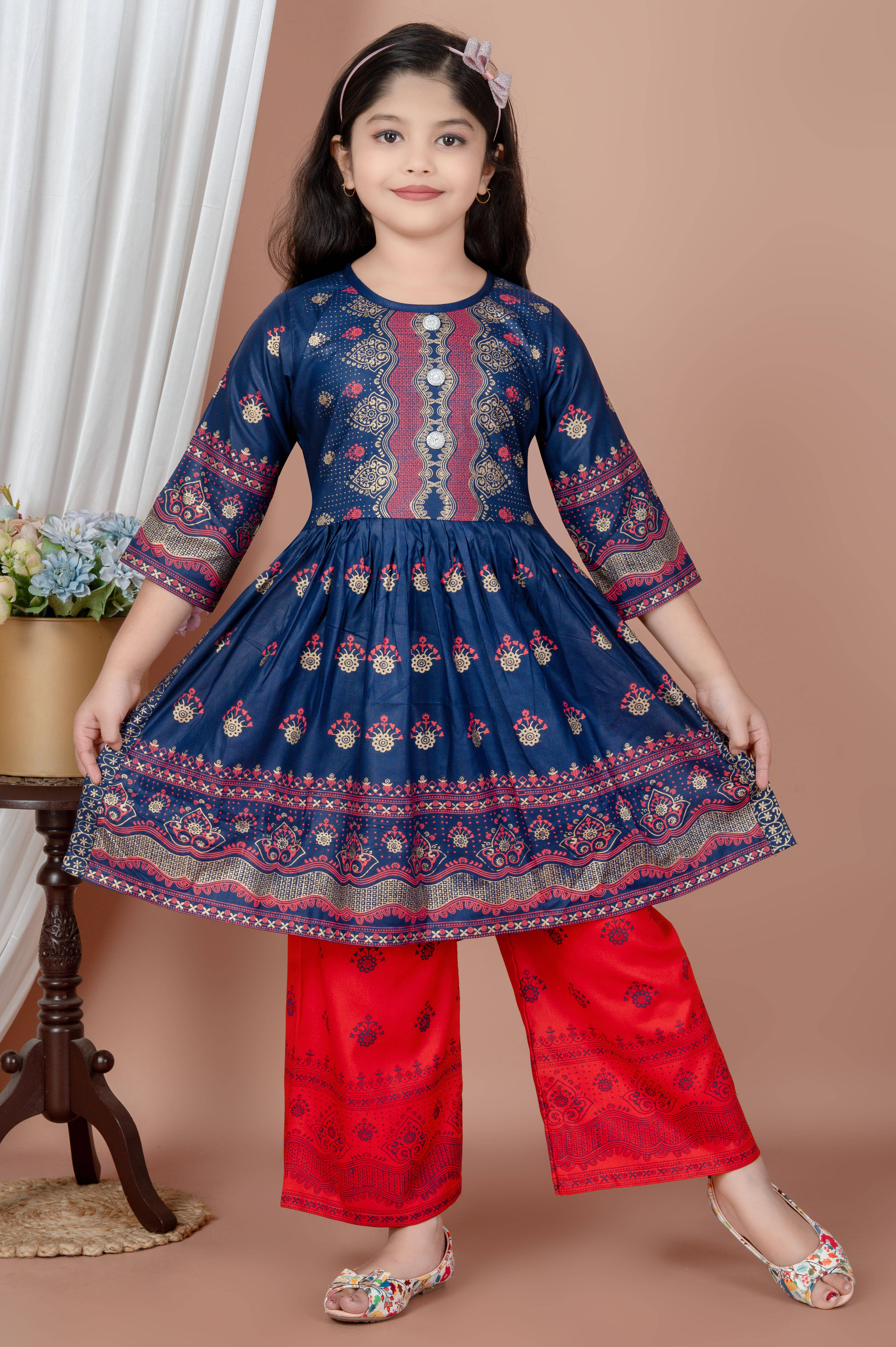     			NTD FASHION Girls Viscose Kurti with Pants ( Pack of 1 , Blue )