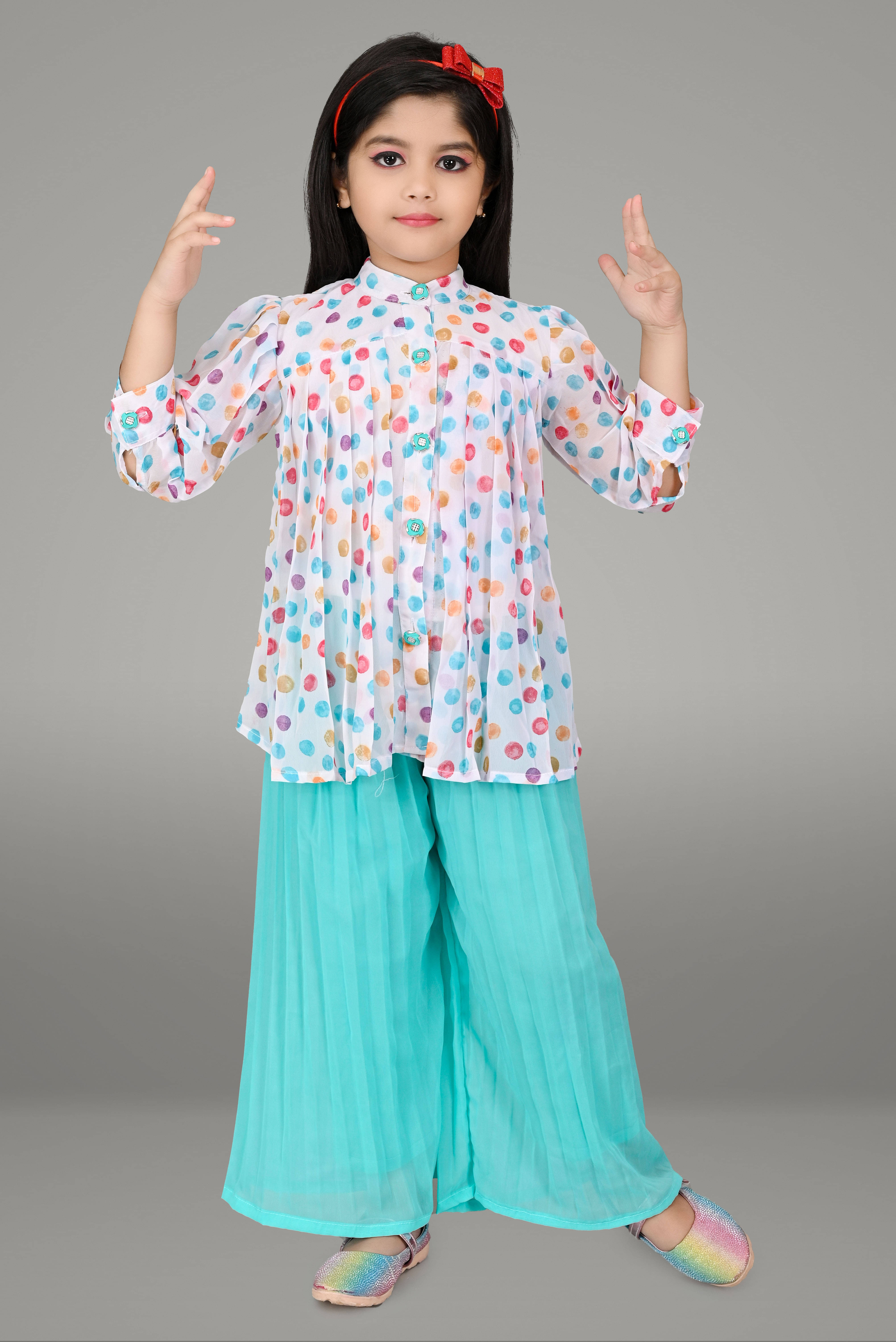     			NTD FASHION Pack of 1 Girls Chiffon Shirt & Palazzo ( Light Green )