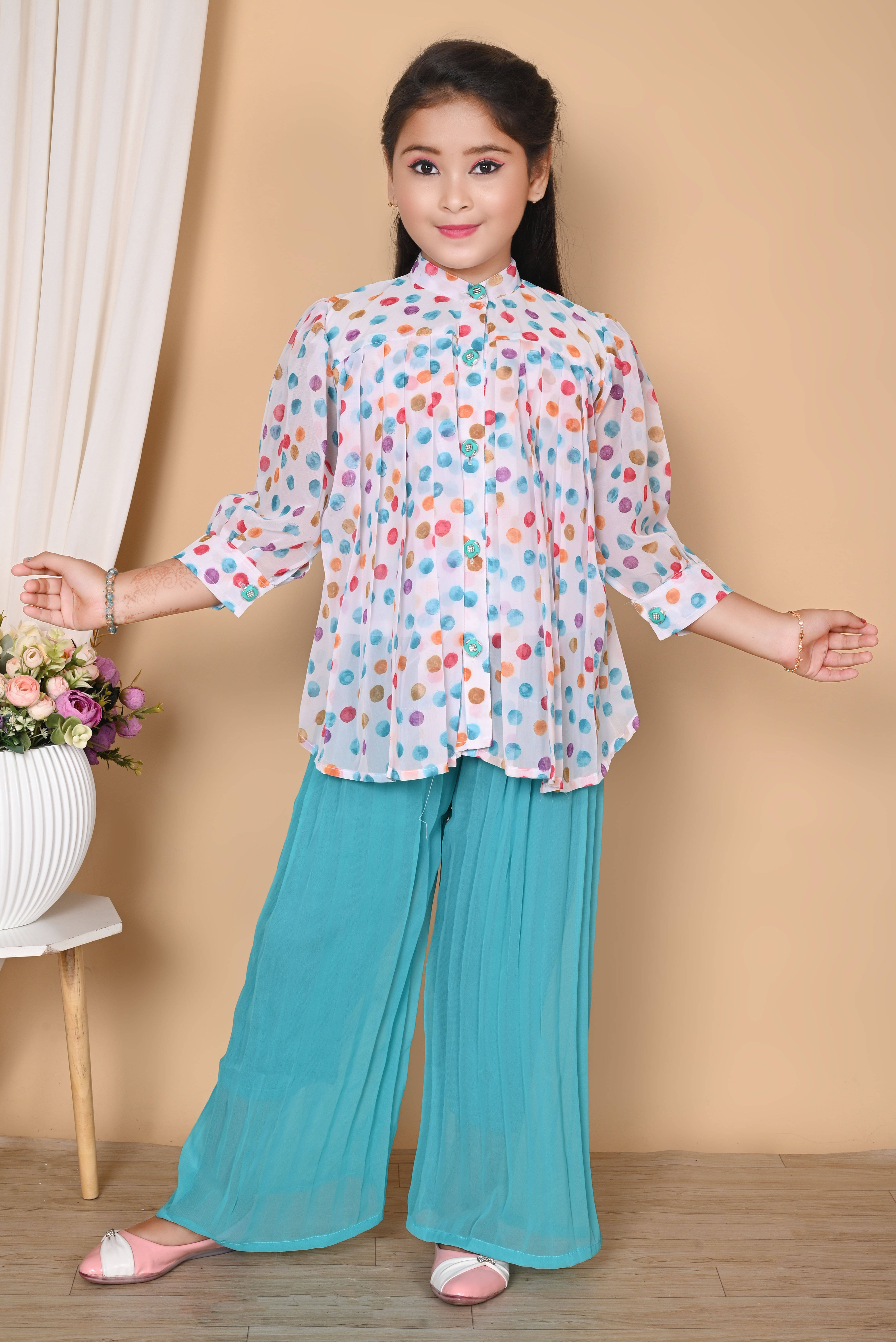     			NTD FASHION Pack of 1 Girls Chiffon Shirt & Palazzo ( Blue )