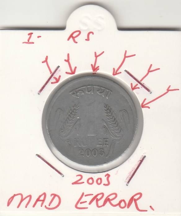     			NUMISMATTECLY  RARE AND COLLECTIBLE - COMMOMORATIVE-1-RS-2003 MAD ERROR-STEEL METAL IN EXTRA FINE  CONDITION HIGHLY COLLECTIBLE ,WIGHT-4-85 GRAMS .CHECK PICTURE CAREFFULLY BEFORE ORDER PLEASE DONT PLACE FAKE  ORDER.