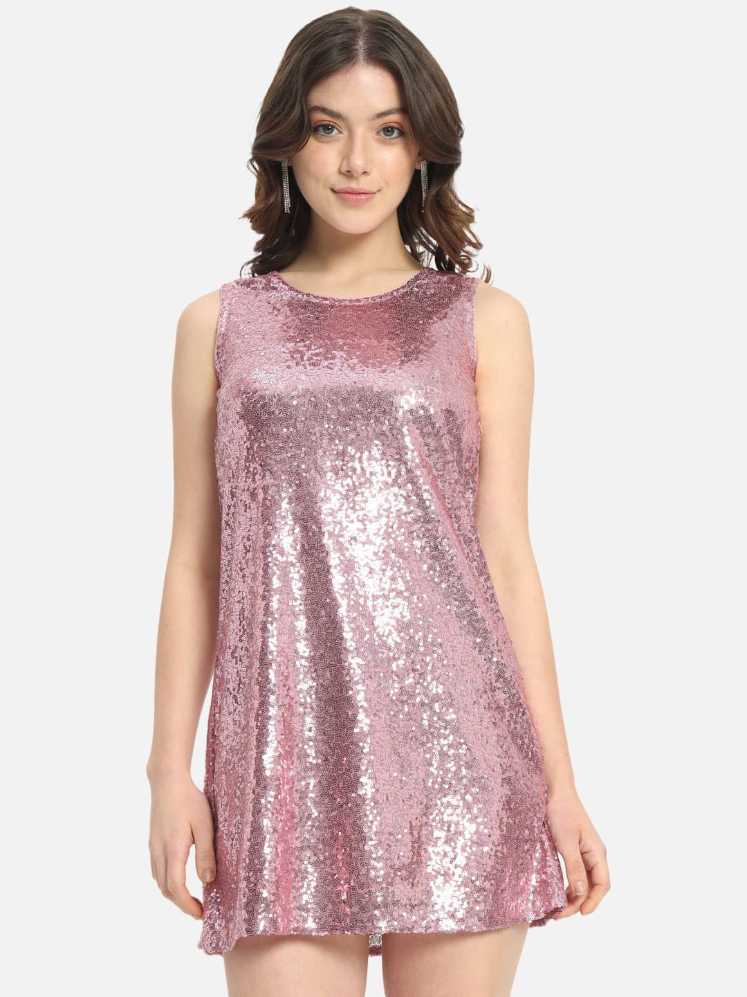 OTIRA Women Crepe Embellished Shift Dress ( Pink ) OTIRA Women Crepe Embellished Shift Dress ( Pink )