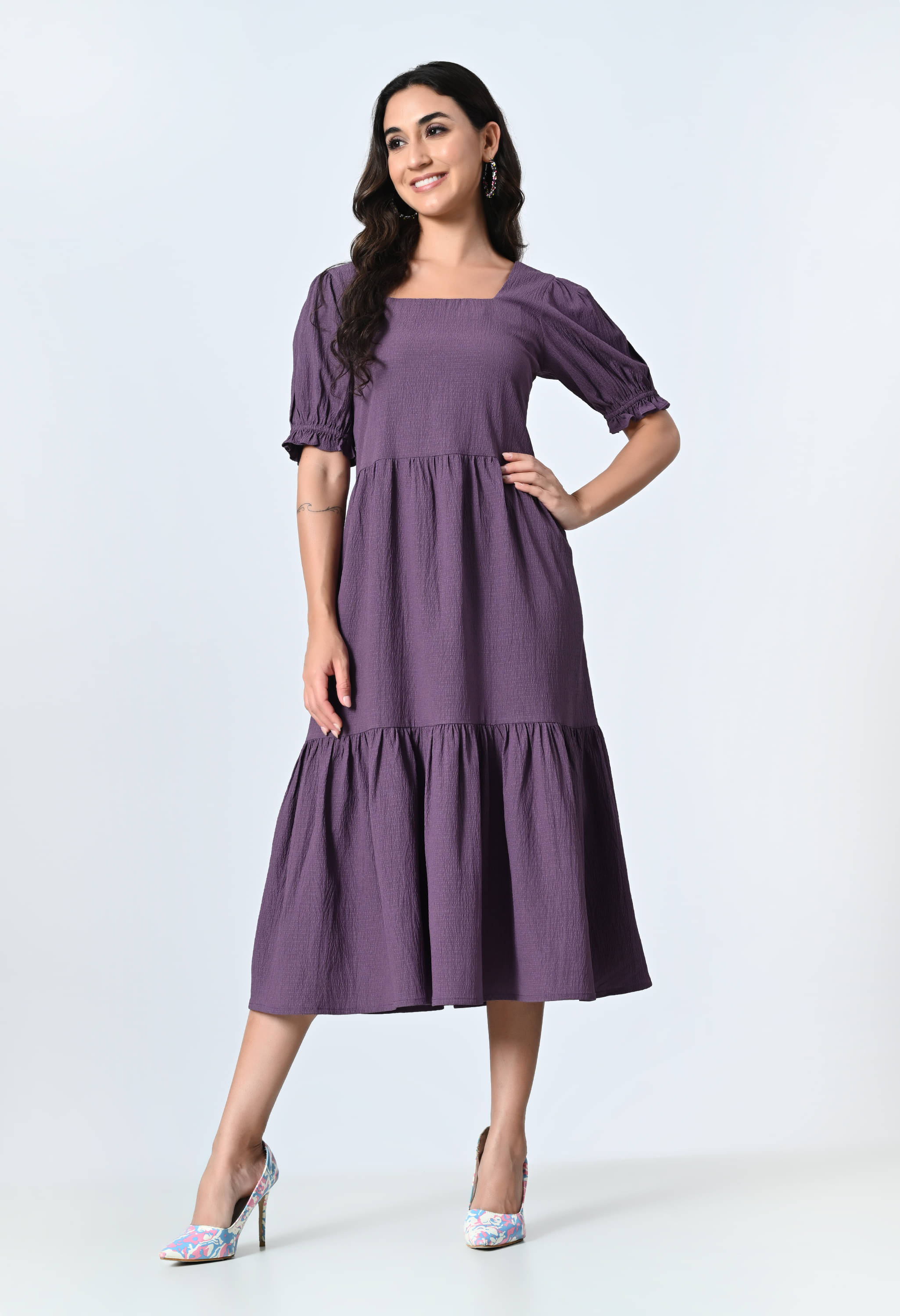     			OTIRA Women Polyester Self Design Fit & Flare Dress ( Purple )