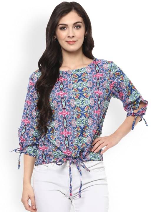 Pannkh Women's Polyester Drawstring Top ( Blue ) Pannkh Women's Polyester Drawstring Top ( Blue )