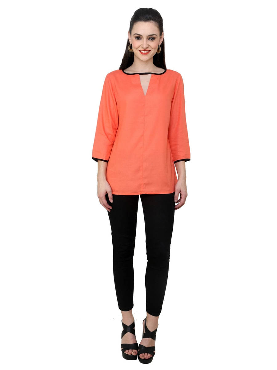     			Pannkh Women's Rayon Regular Top ( Coral )
