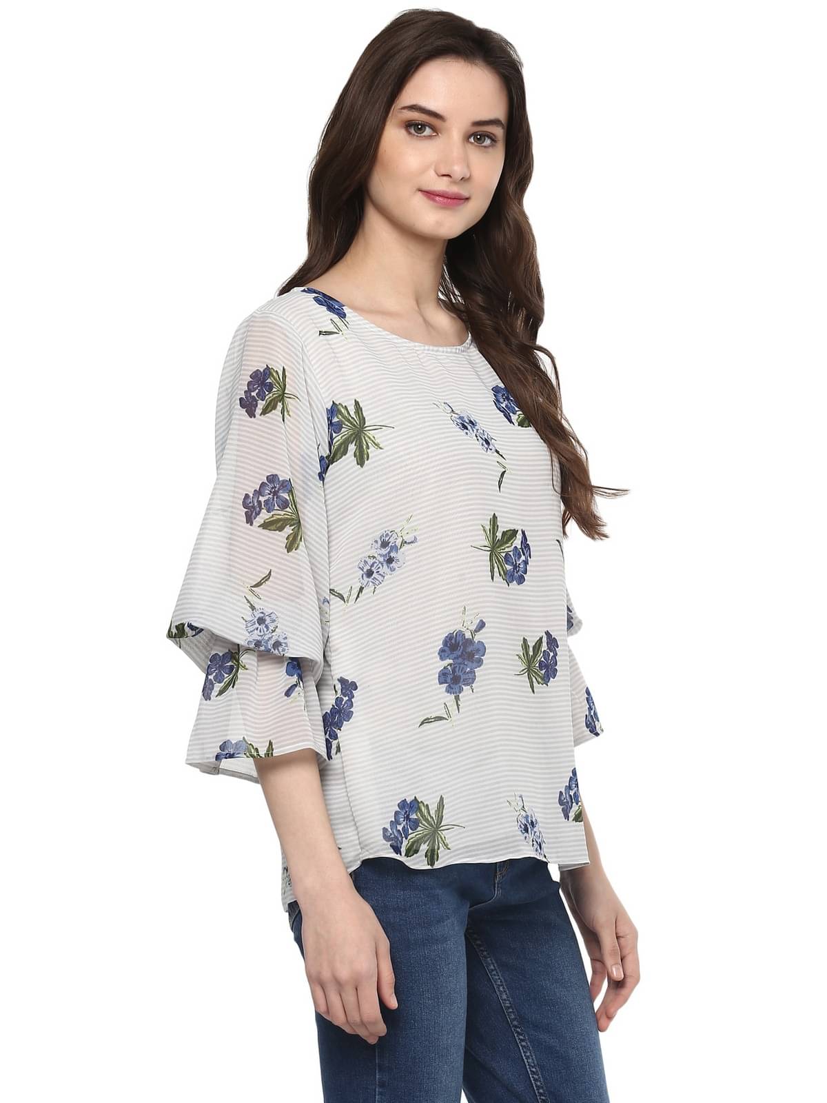     			Pannkh Women's Georgette Regular Top ( Off White )