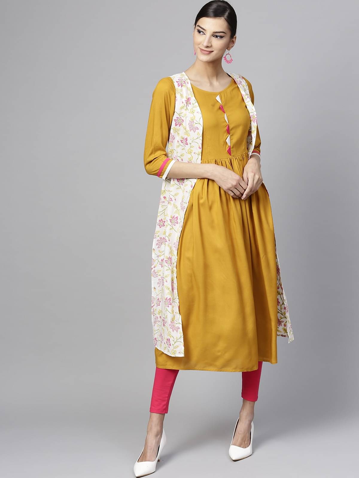 Pannkh Pack of 1 Cotton Printed Straight Women's Kurti - ( Mustard )     			Pannkh Pack of 1 Cotton Printed Straight Women's Kurti - ( Mustard )