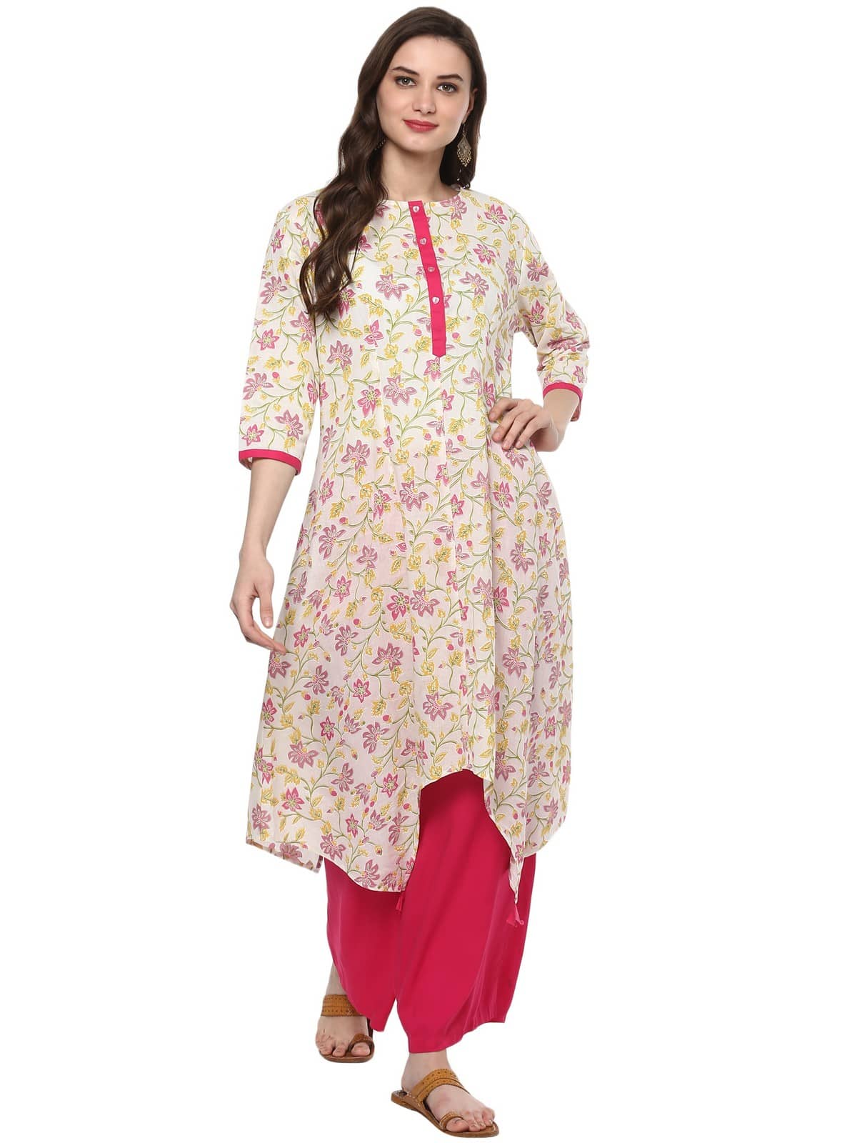 Pannkh Pack of 1 Cotton Printed Asymmetrical Women's Kurti - ( White ) - Kurtis, Tunics | Buy online on ZillyBuy