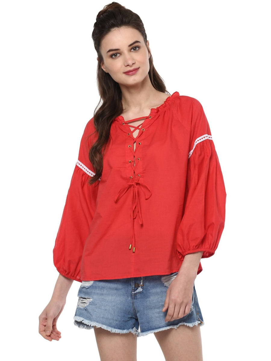     			Pannkh Women's Cotton Drawstring Top ( Pink )