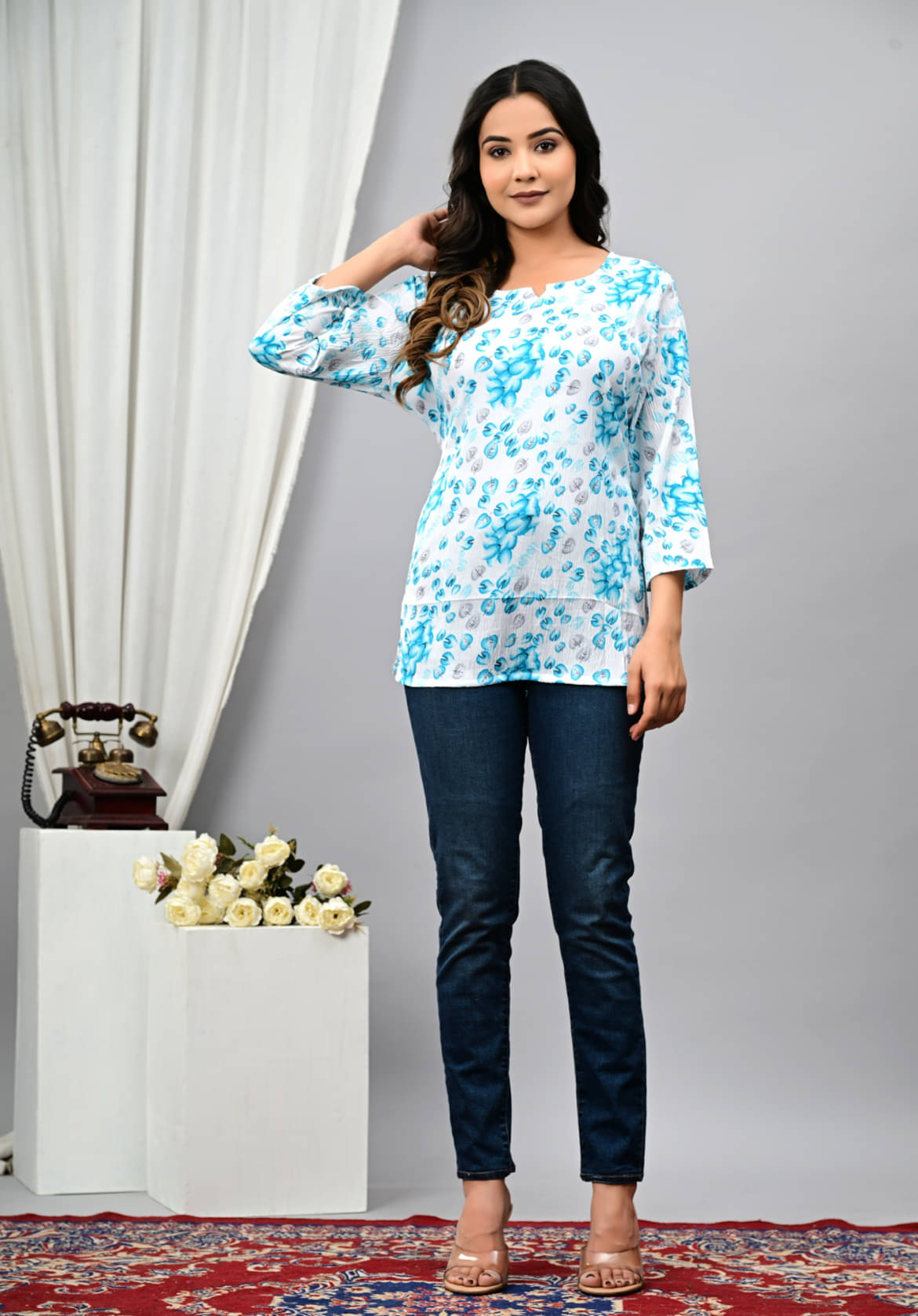 RAMBAAN CREATION Women's Polyester Regular Top ( Turquoise ) RAMBAAN CREATION Women's Polyester Regular Top ( Turquoise )