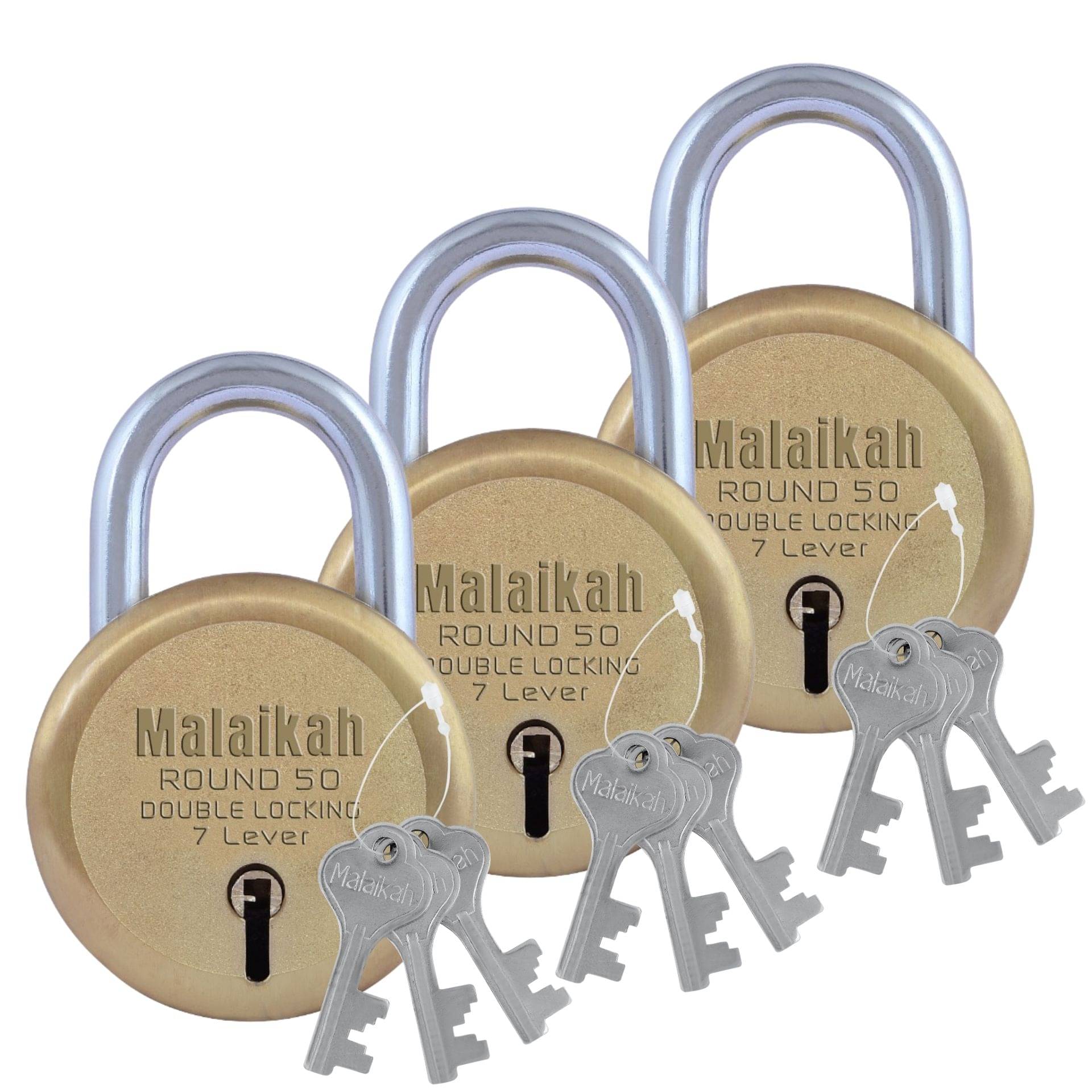 Round 50mm Double Locking 7 Lever With 3 Keys Round Padlock     			Round 50mm Double Locking 7 Lever With 3 Keys Round Padlock