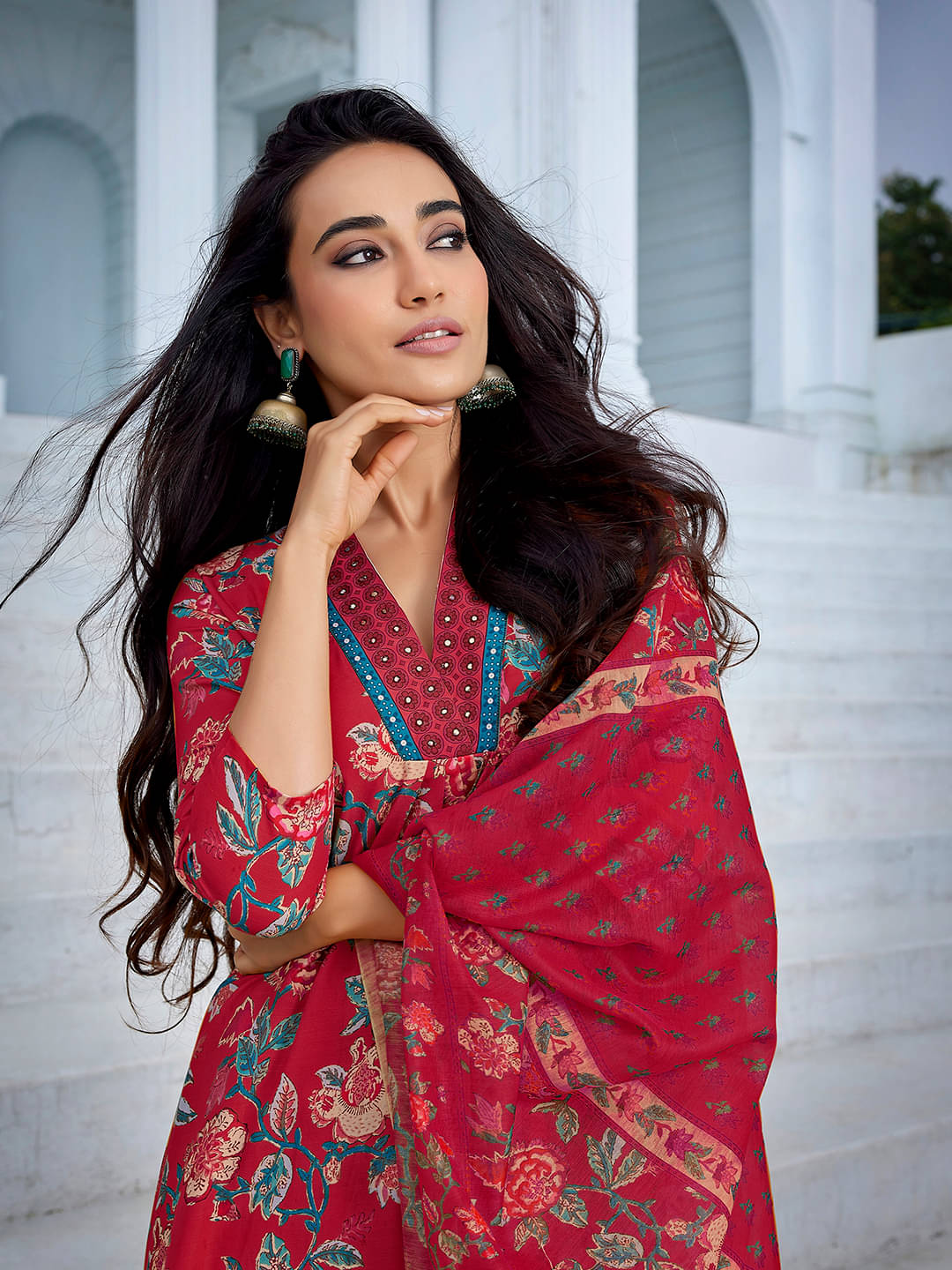     			Royal Export Pack of 1 Viscose Printed Anarkali Women's Kurti with Dupatta - ( Red )