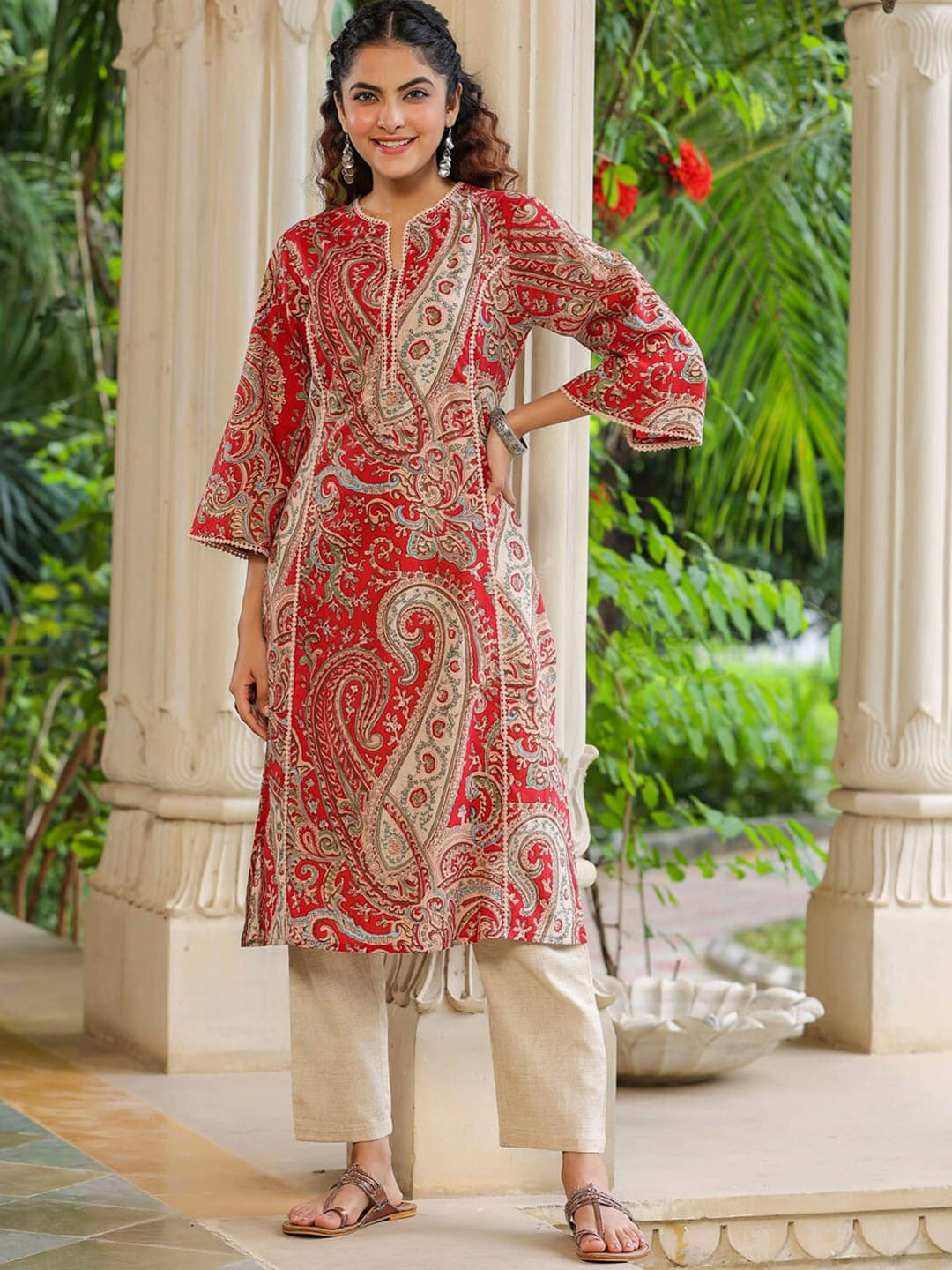 Royal Export Pack of 1 Viscose Printed Straight Women's Kurti - ( Red ) Royal Export Pack of 1 Viscose Printed Straight Women's Kurti - ( Red )