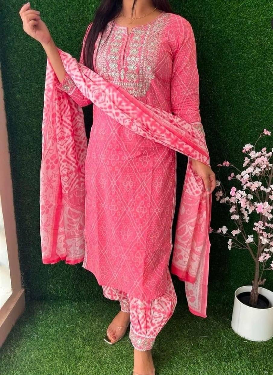 Royal Export Pack of 1 Cotton Blend Printed Straight Women's Kurti with Dupatta - ( Pink ) Royal Export Pack of 1 Cotton Blend Printed Straight Women's Kurti with Dupatta - ( Pink )