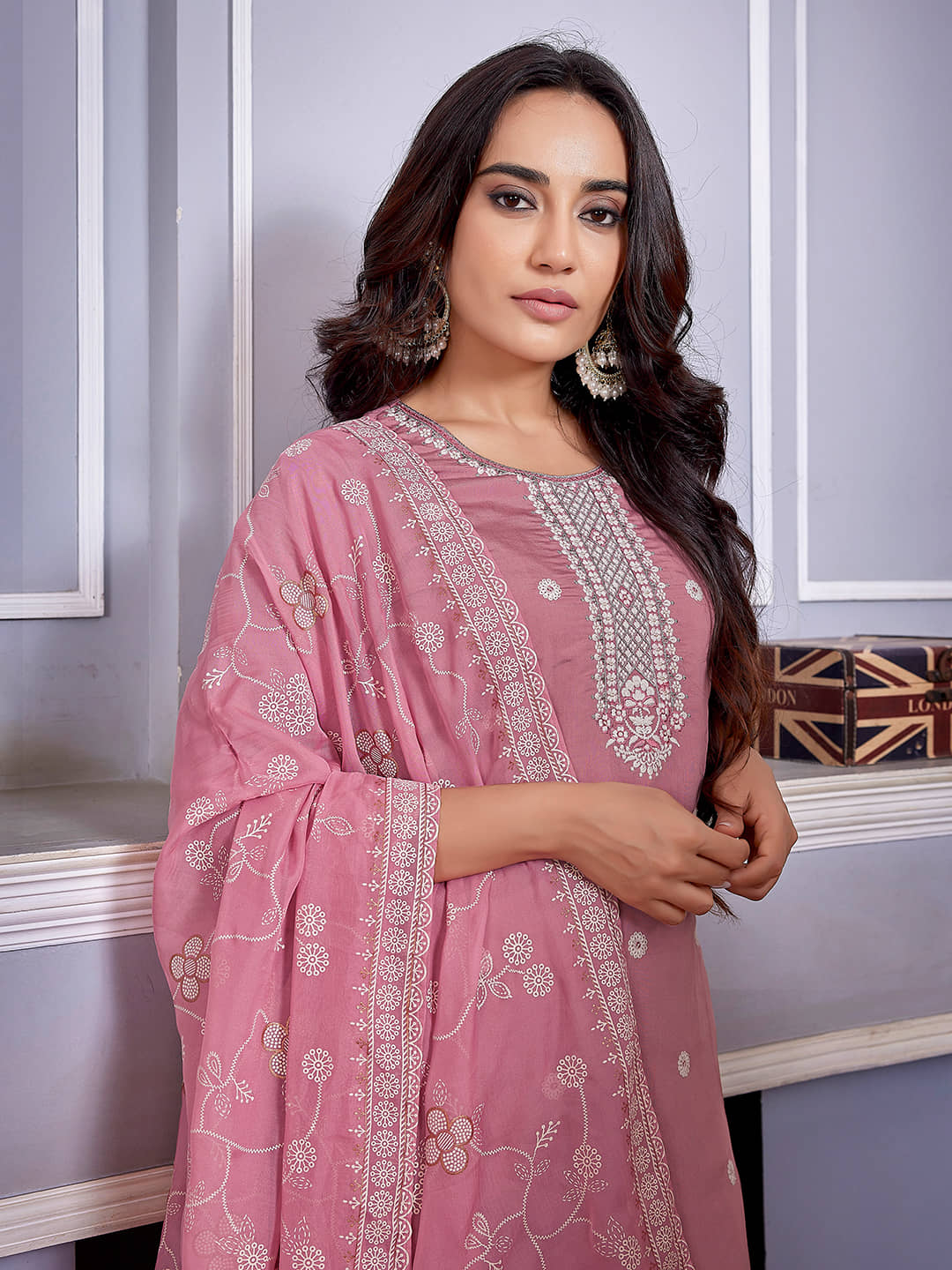 Royal Export Pack of 1 Chanderi Embroidered Straight Women's Kurti with Dupatta - ( Mauve ) - Kurtis, Tunics | Buy online on ZillyBuy