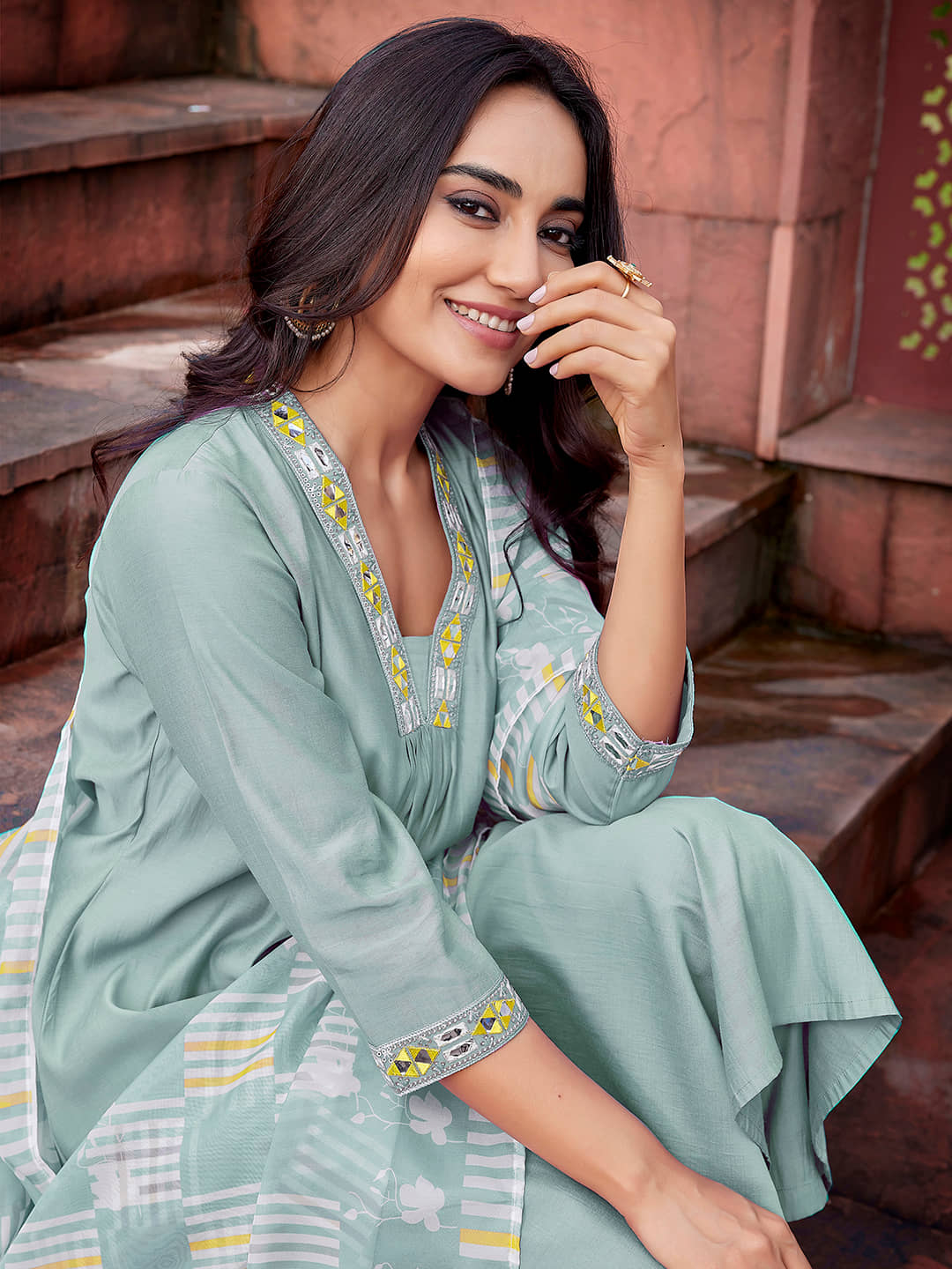 Royal Export Pack of 1 Viscose Solid Flared Women's Kurti with Dupatta - ( Light Green ) - Kurtis, Tunics | Buy online on ZillyBuy