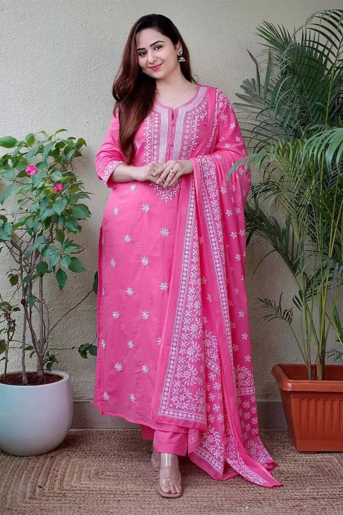 Royal Export Pack of 1 Viscose Embroidered Straight Women's Kurti with Dupatta - ( Pink ) Royal Export Pack of 1 Viscose Embroidered Straight Women's Kurti with Dupatta - ( Pink )