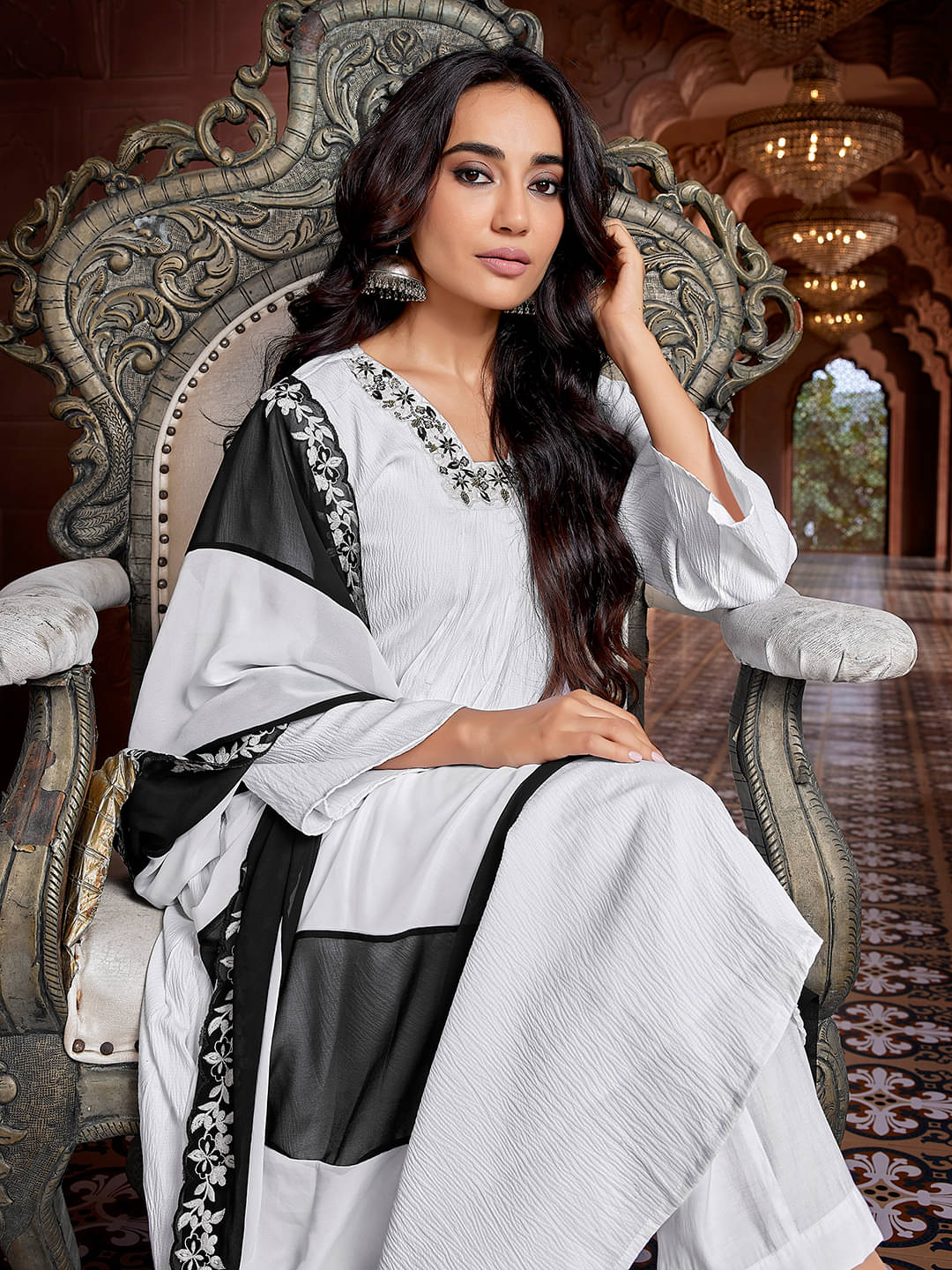 Royal Export Pack of 1 Viscose Solid Flared Women's Kurti with Dupatta - ( White ) Royal Export Pack of 1 Viscose Solid Flared Women's Kurti with Dupatta - ( White )