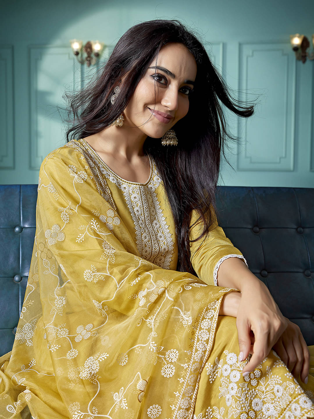 Royal Export Pack of 1 Chanderi Embroidered Straight Women's Kurti with Dupatta - ( Yellow ) Royal Export Pack of 1 Chanderi Embroidered Straight Women's Kurti with Dupatta - ( Yellow )