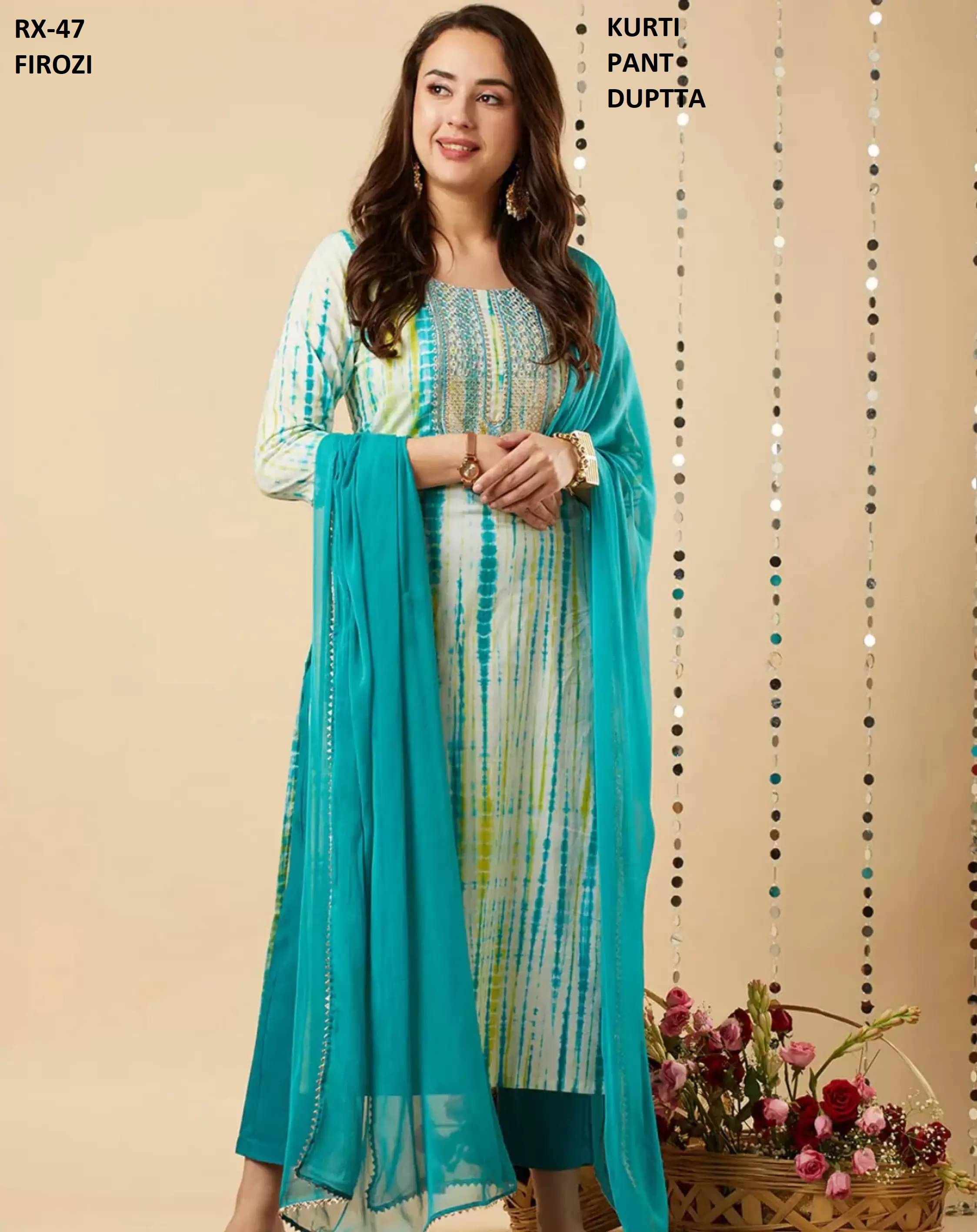 Royal Export Pack of 1 Rayon Printed Straight Women's Kurti with Dupatta - ( Light Blue ) Royal Export Pack of 1 Rayon Printed Straight Women's Kurti with Dupatta - ( Light Blue )
