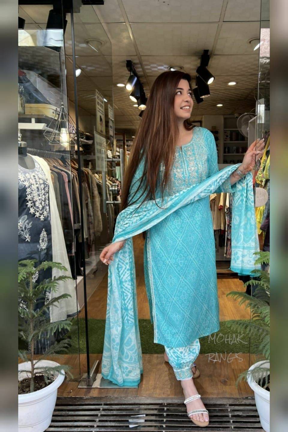     			Royal Export Pack of 1 Cotton Blend Printed Straight Women's Kurti with Dupatta - ( Light Blue )