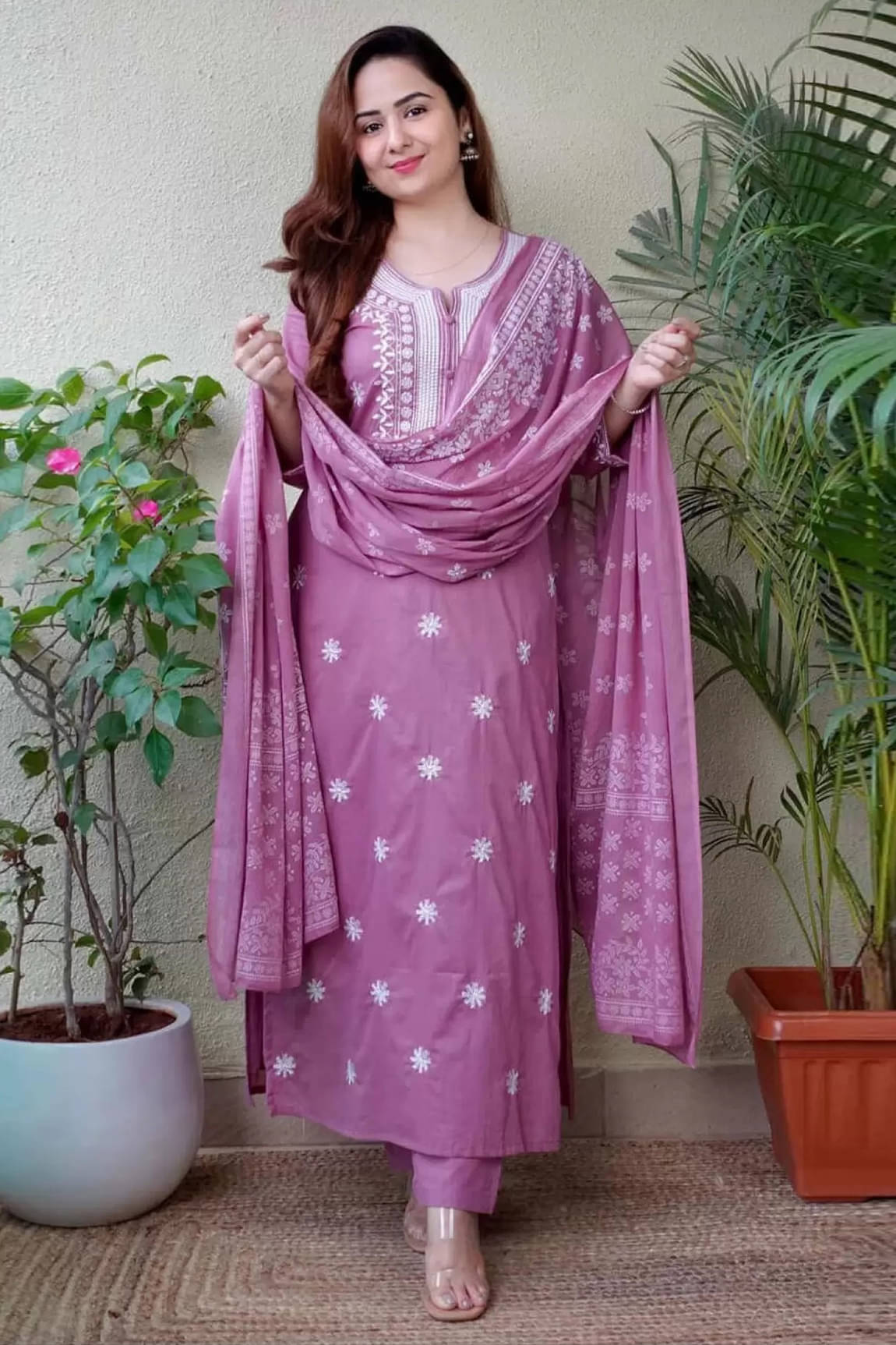     			Royal Export Pack of 1 Viscose Embroidered Straight Women's Kurti with Dupatta - ( Purple )